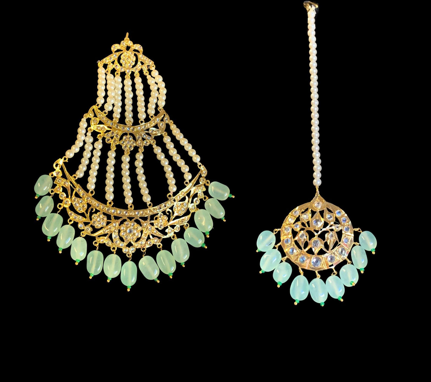 BR319 Insia hyderabadi bridal set in sea green beads ( SHIPS IN 2 WEEKS )