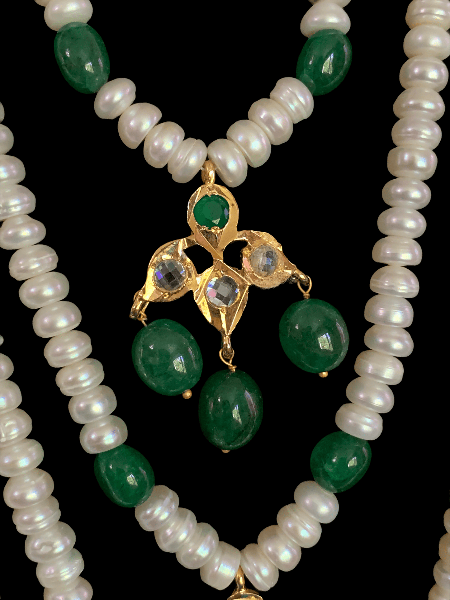 SAT36 Hyderabadi satlada in Fresh water pearls and emeralds (SHIPS IN 4 WEEKS )