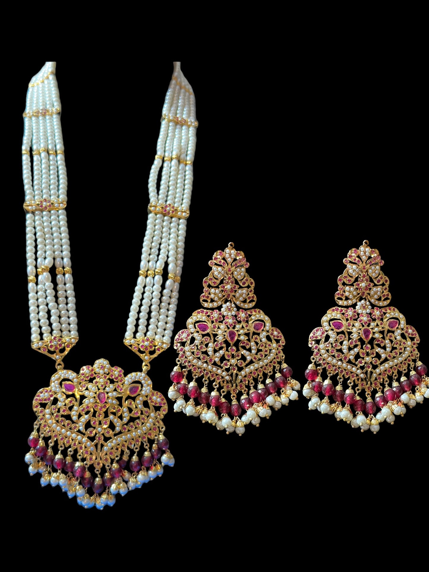 DLN19 Neeli rani haar with earrings in ruby ( SHIPS IN 4 WEEKS )