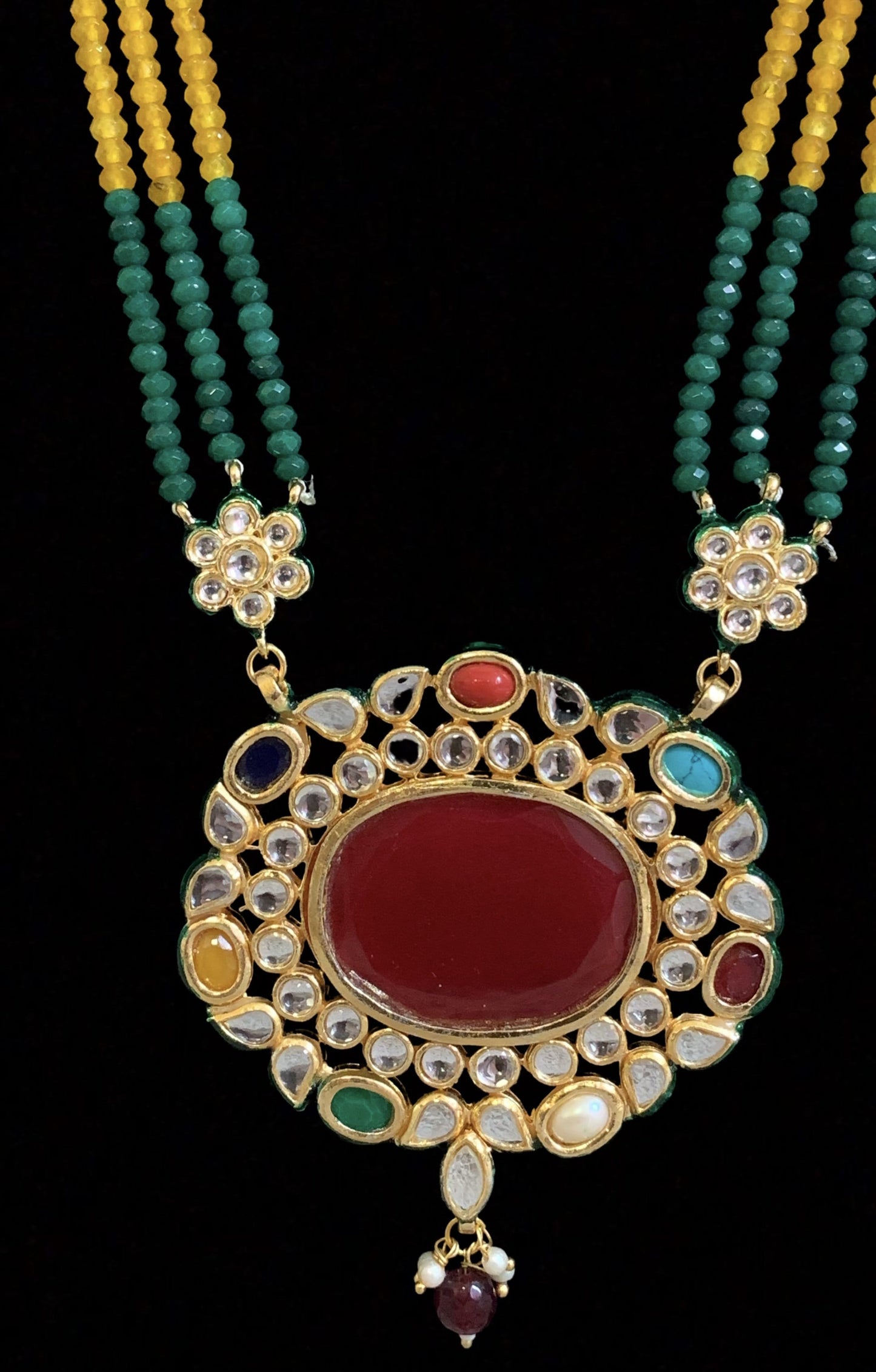 LN155 Neeli navratan rani haar with earrings ( SHIPS IN 2 WEEKS )