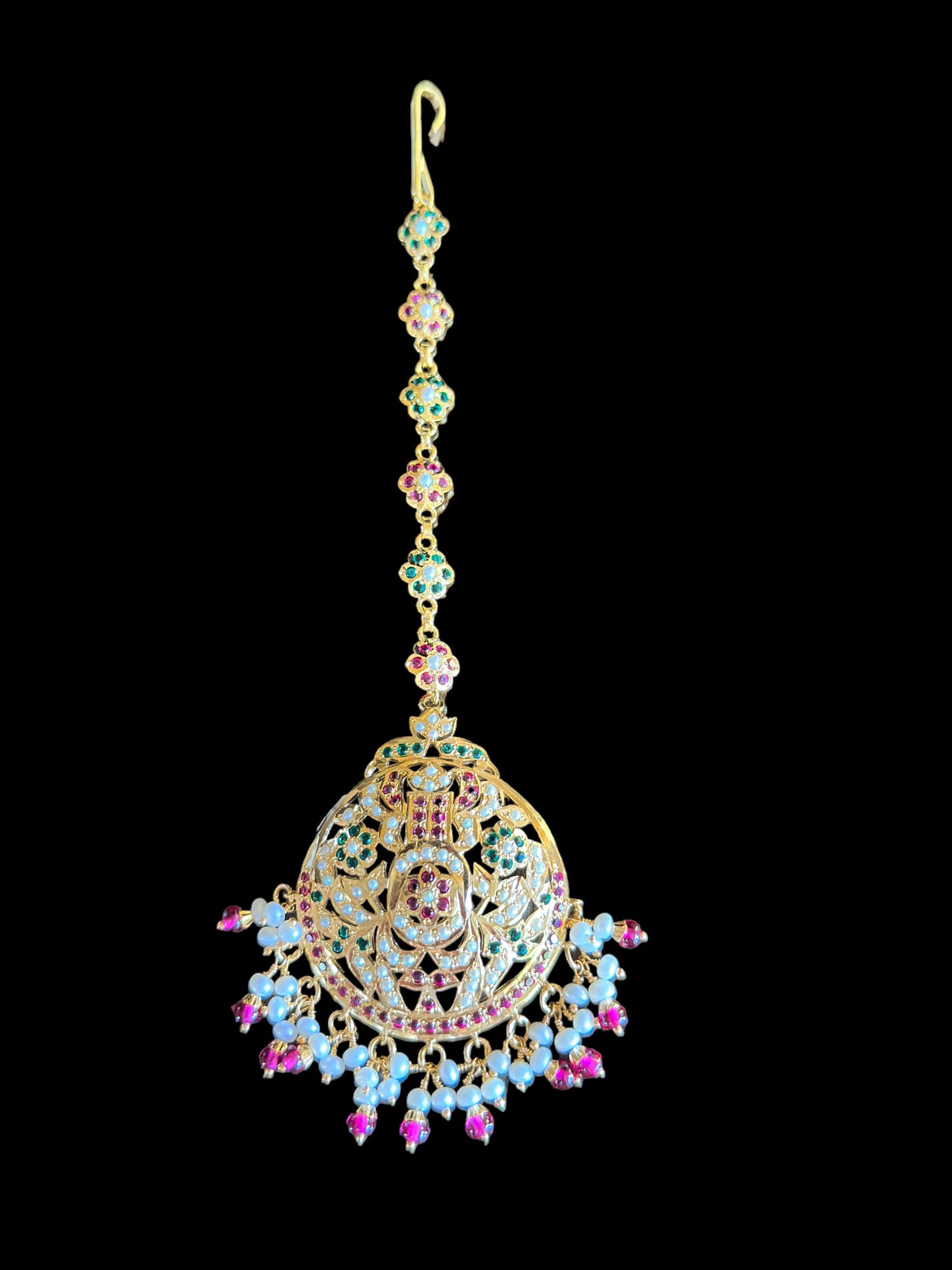 Ruby emerald with pearl tika in gold plated silver ( SHIPS IN 4 WEEKS )
