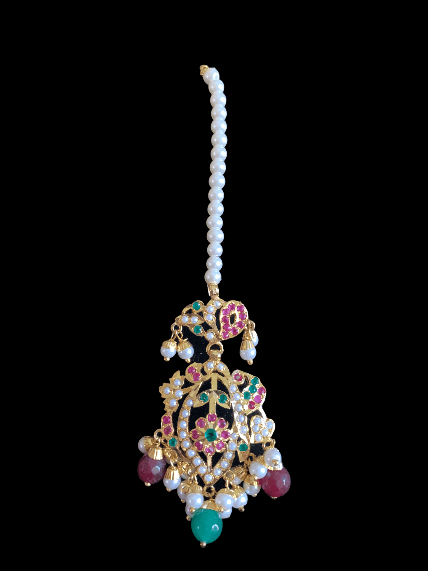 BR75 Nayaab pearl jadau necklace - ruby emerald ( SHIPS IN 4 WEEKS )