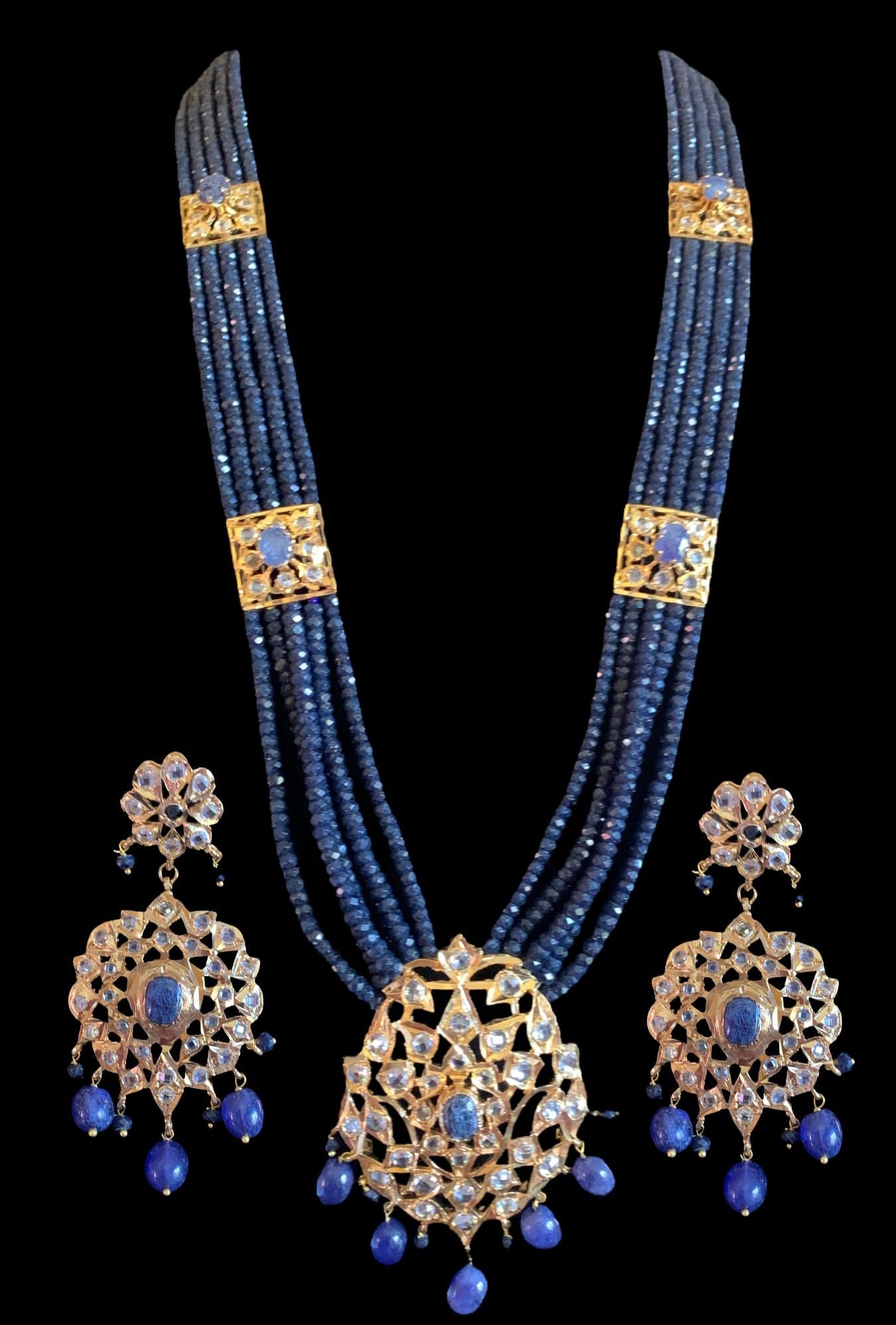 LN40 Hyderabadi Rani haar in sapphire beads and stones ( SHIPS IN 4 WEEKS )