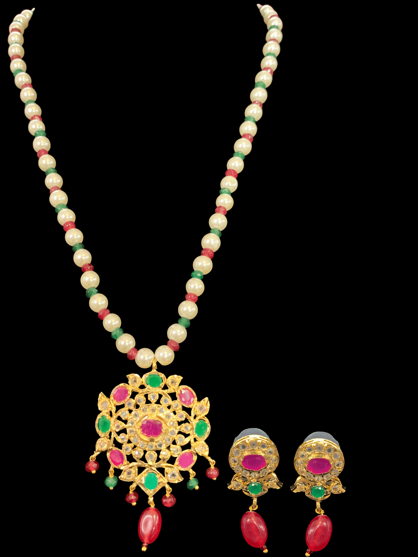 PS434 Ammara pendant set in red green ( READY TO SHIP )