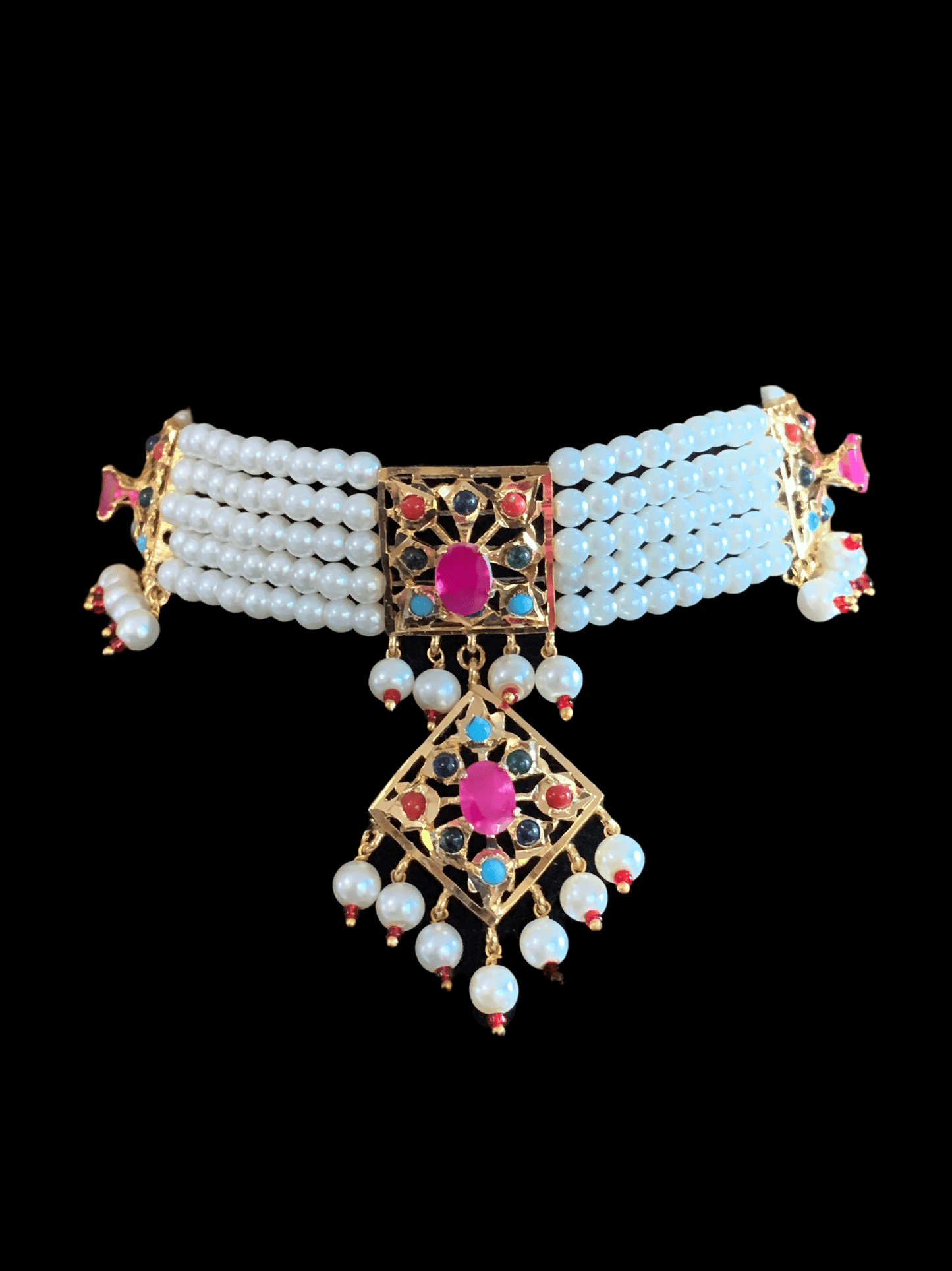 C89 Anushay choker set in navratan ( READY TO SHIP )