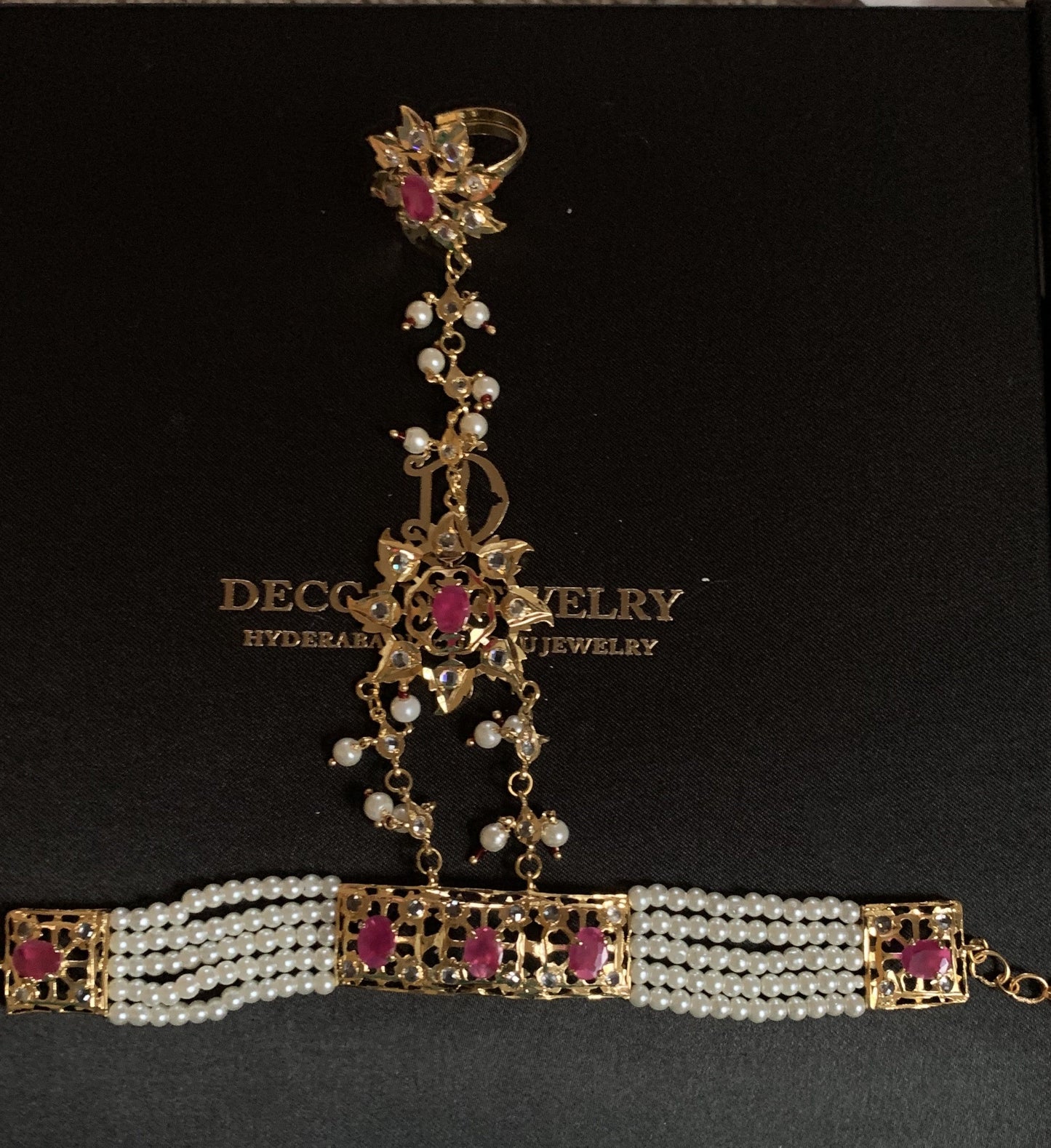 HP5 Nihala Hyderabadi haath Phool in rubies (READY TO SHIP )