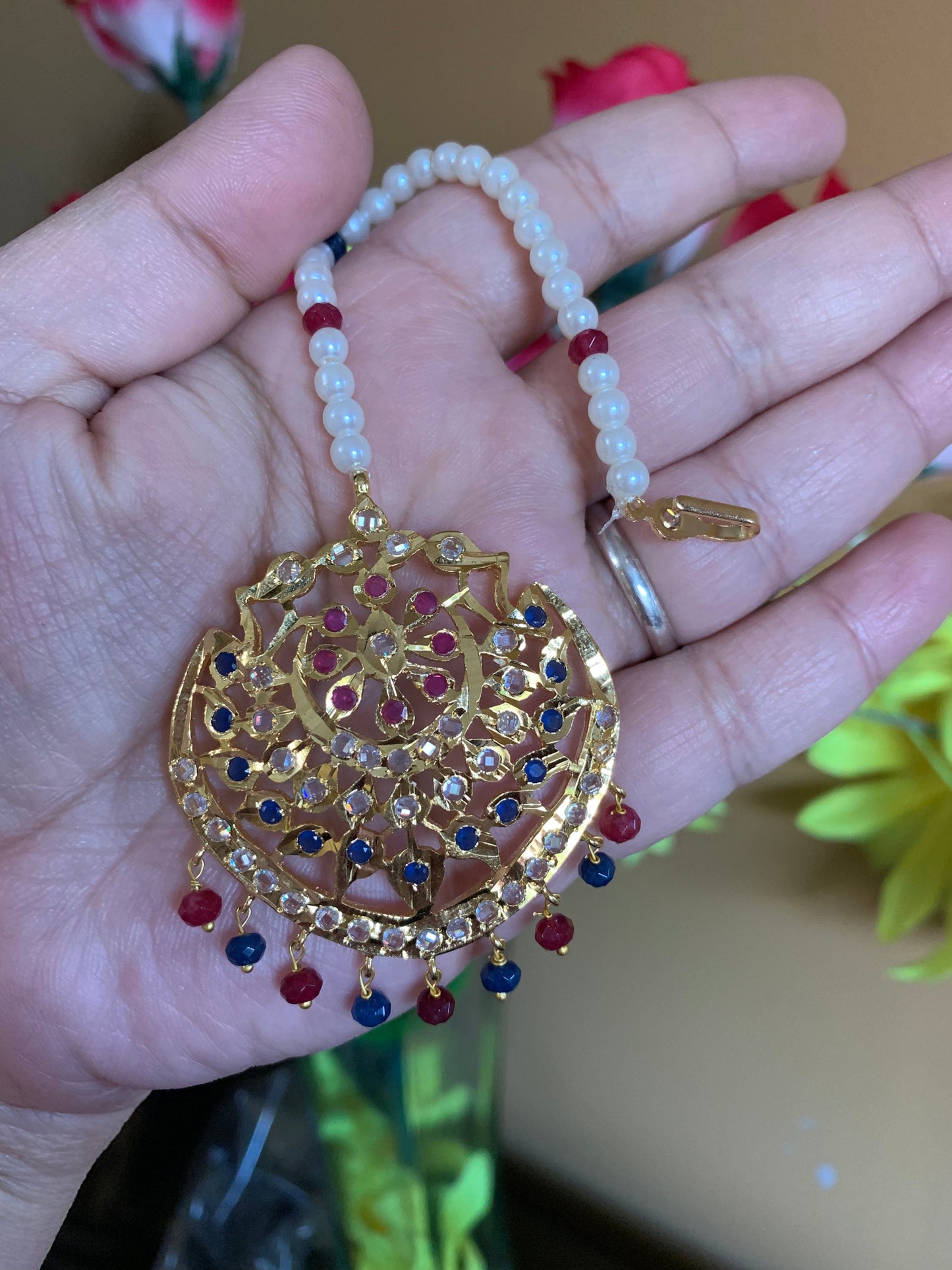 DJTK120 Shana tika / tikka In ruby sapphire combination  ( READY TO SHIP )