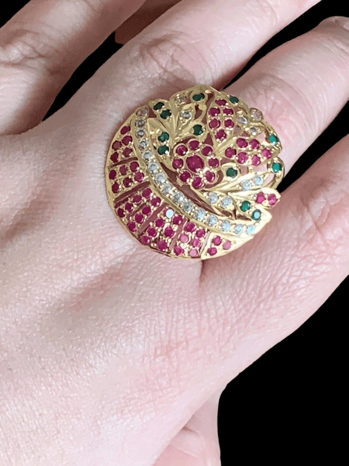 Ruby emerald gold plated silver ring ( READY TO SHIP )