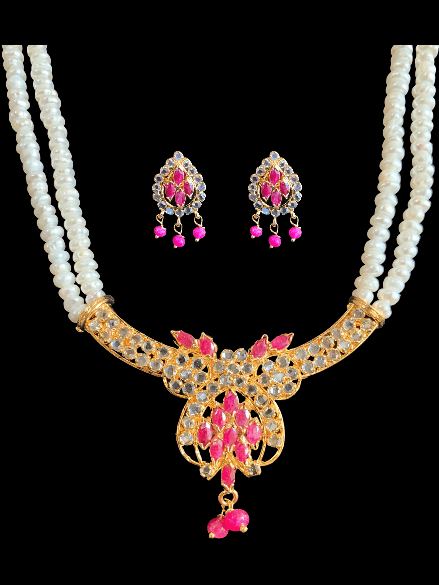 LN137 Ruby long necklace set in fresh water pearls ( READY TO SHIP )