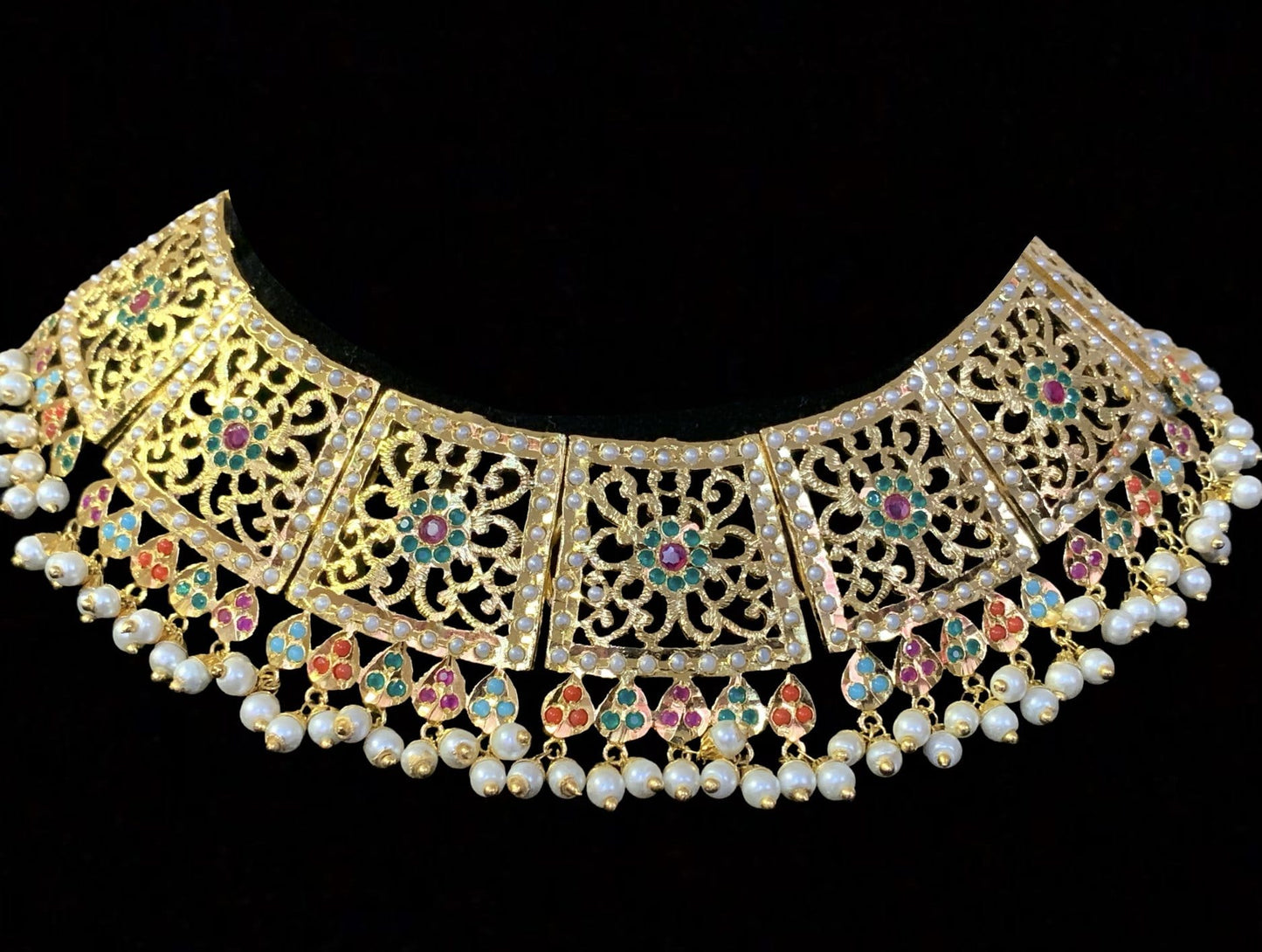 Safira necklace set with tika Navratan ( READY TO SHIP)
