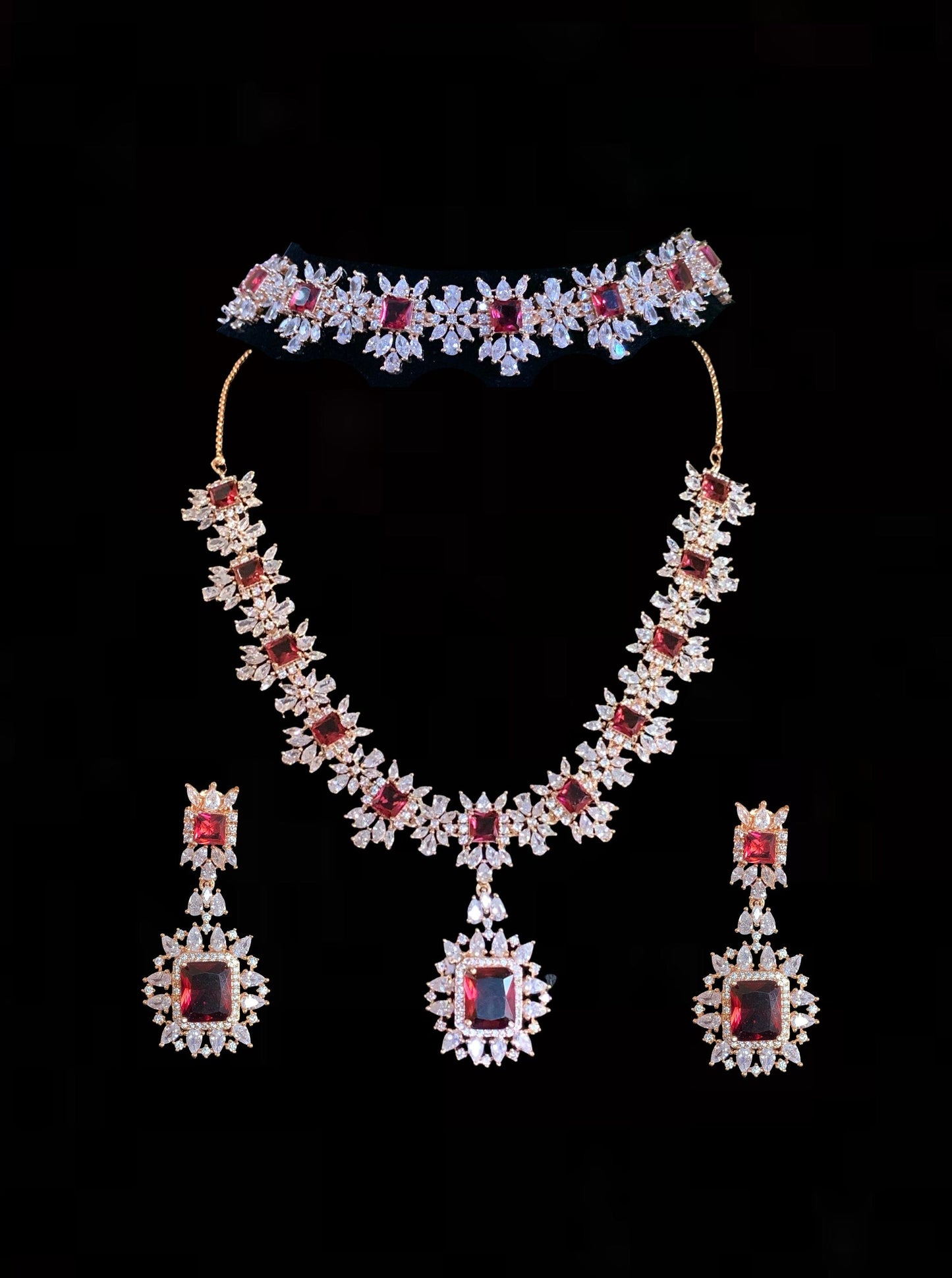 BR29 Sarah  gold plated cz set in ruby  ( READY TO SHIP )
