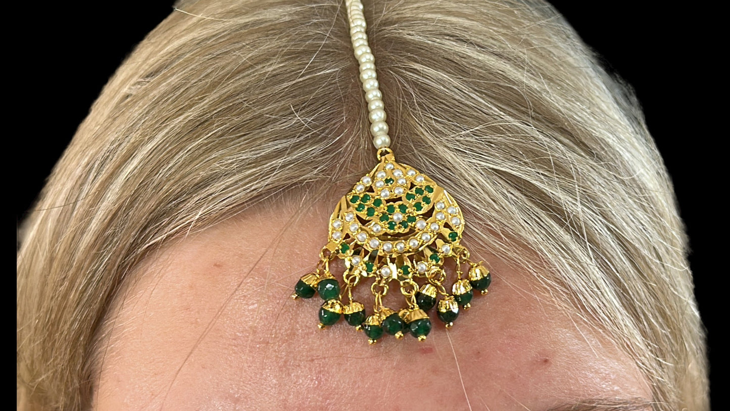 DLN9 Laiba jadau rani haar in green beads and pearls ( READY TO SHIP)