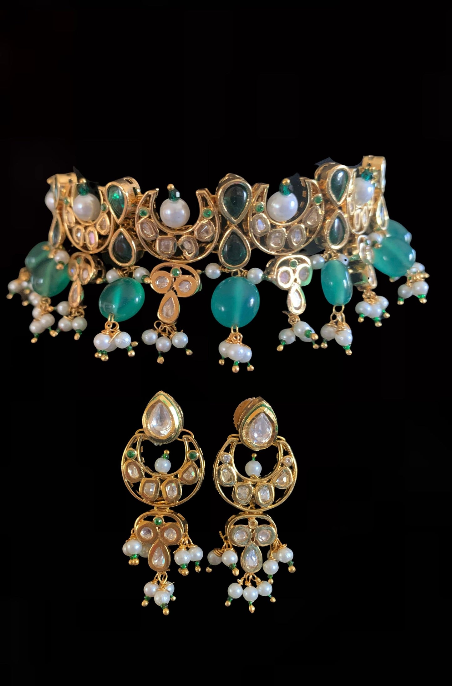 Nandini polki choker in green ( READY TO SHIP)