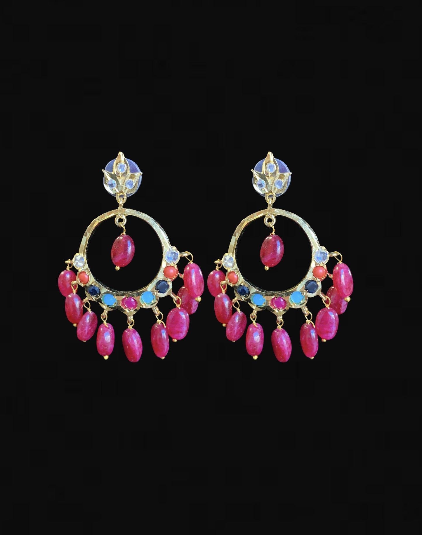 PS509 Tirmani Necklace in Navratan with Freshwater Pearls and Chandbali Earrings – Gold-Plated Lightweight Jewelry ( READY TO SHIP )