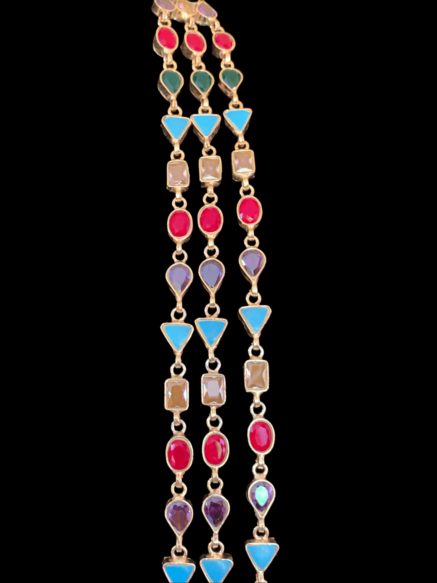 SAT45 Mona three layer navratan mala with earrings ( READY TO SHIP)