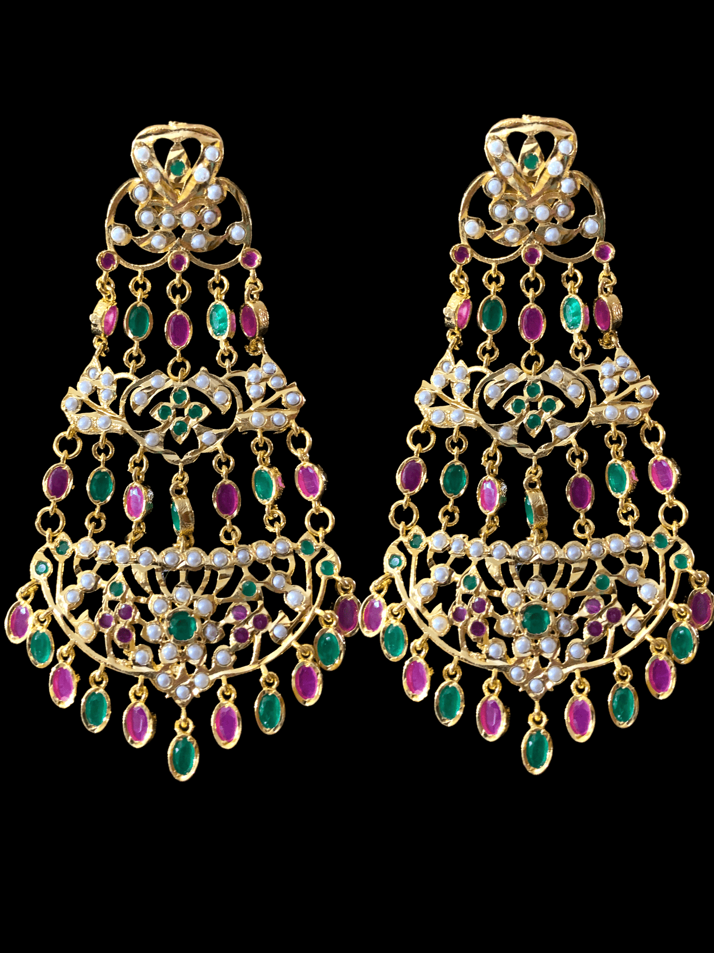 DER164 Naveen jhoomar earrings ( Ruby emerald ) (SHIPS IN 4 WEEKS )