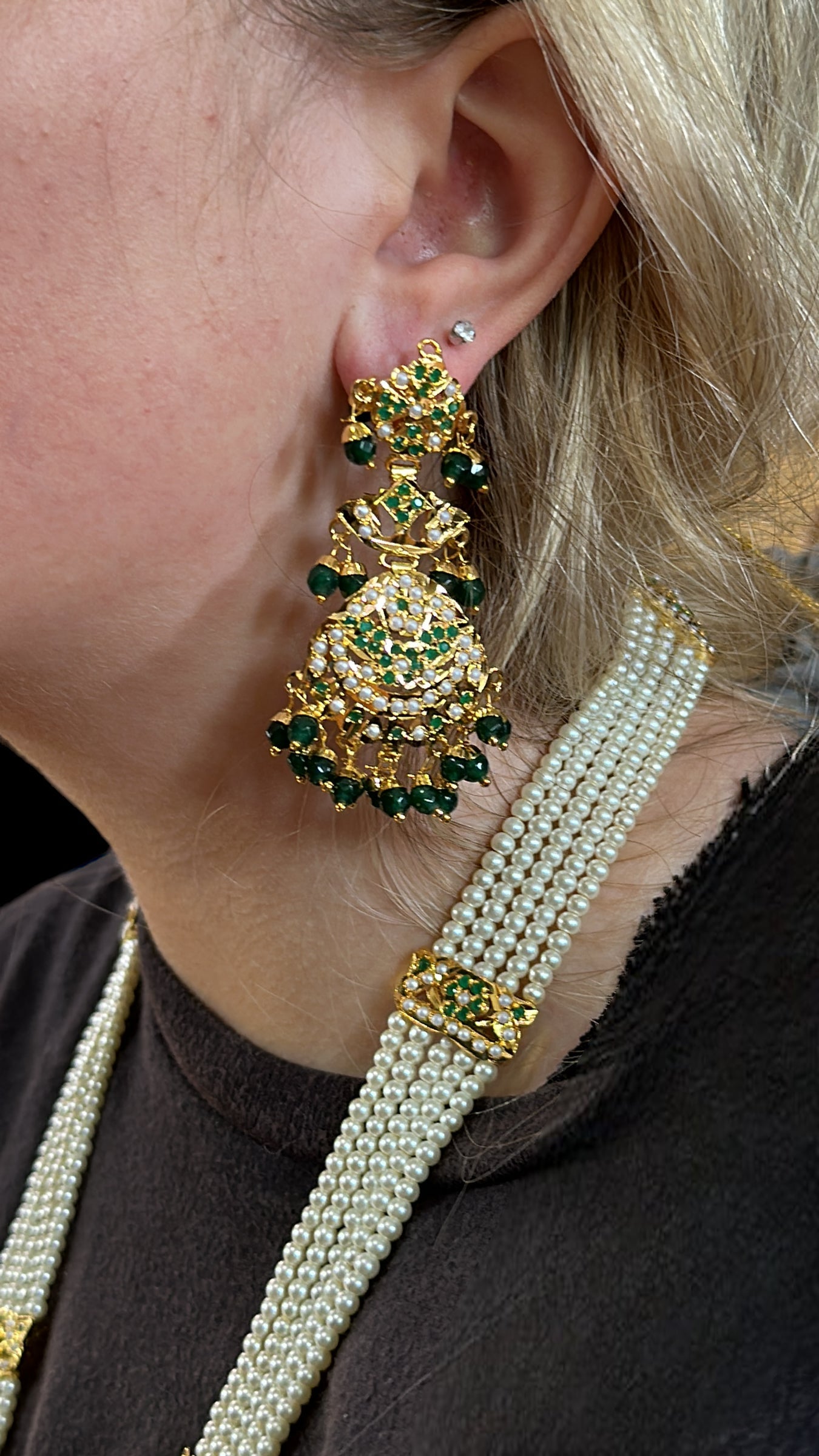 DLN9 Laiba jadau rani haar in green beads and pearls ( READY TO SHIP)
