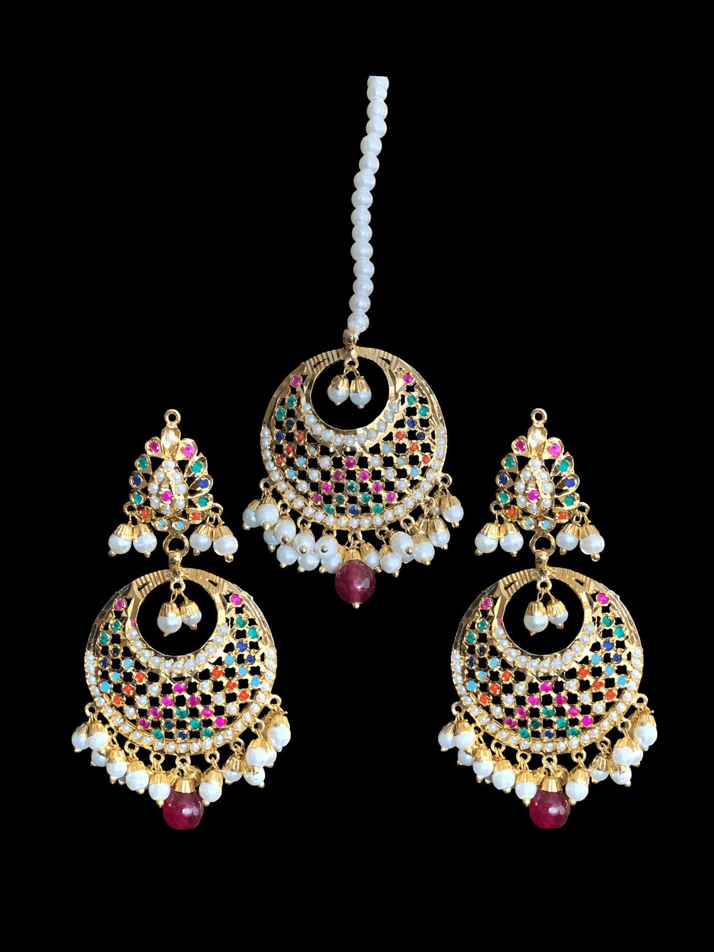 NS317 Piya punjabi Jadau necklace with earrings and tika in Navratan (READY TO SHIP)