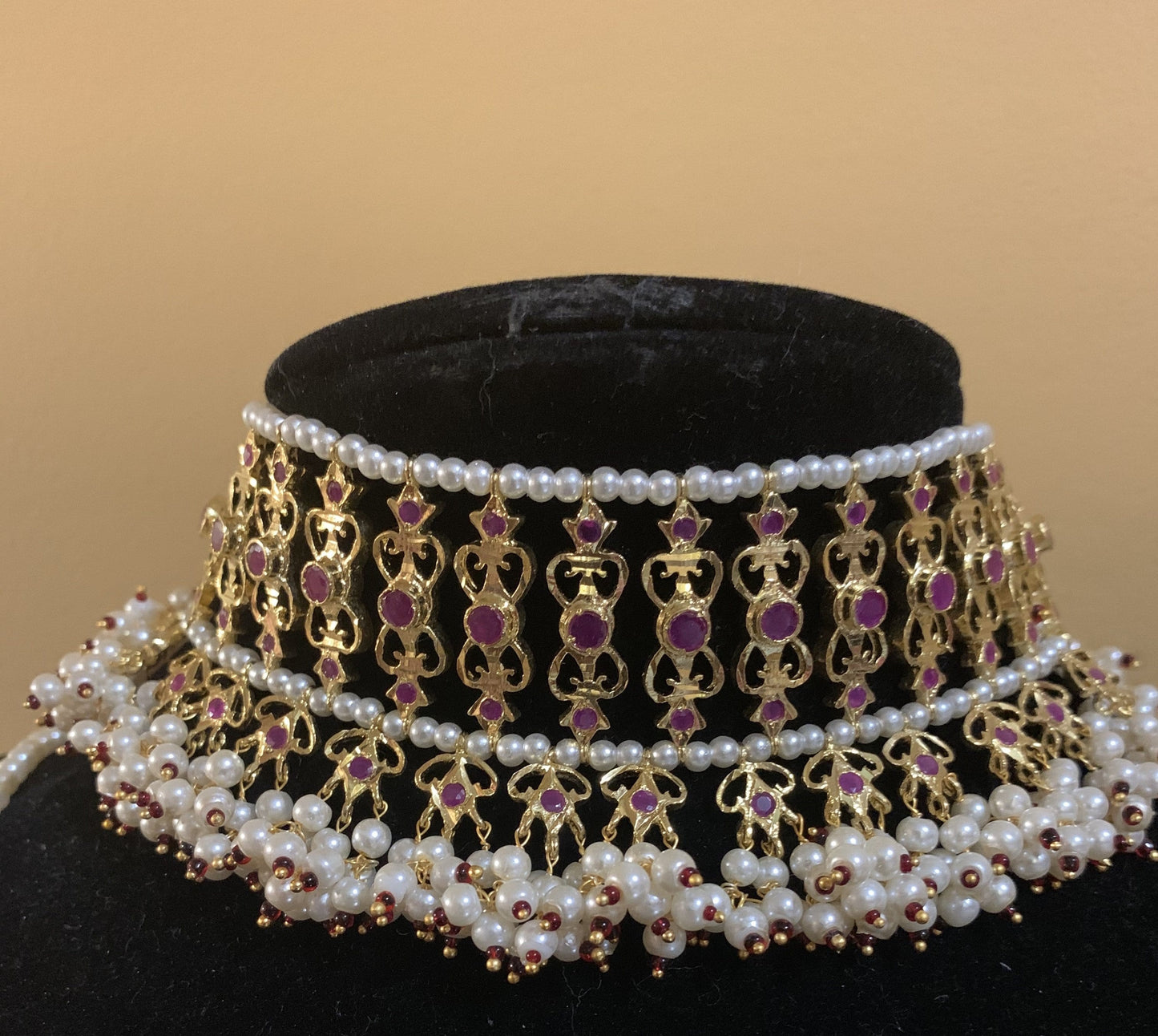 C14 Viya bridal choker set in rubies and pearls (SHIPS IN 4 WEEKS )