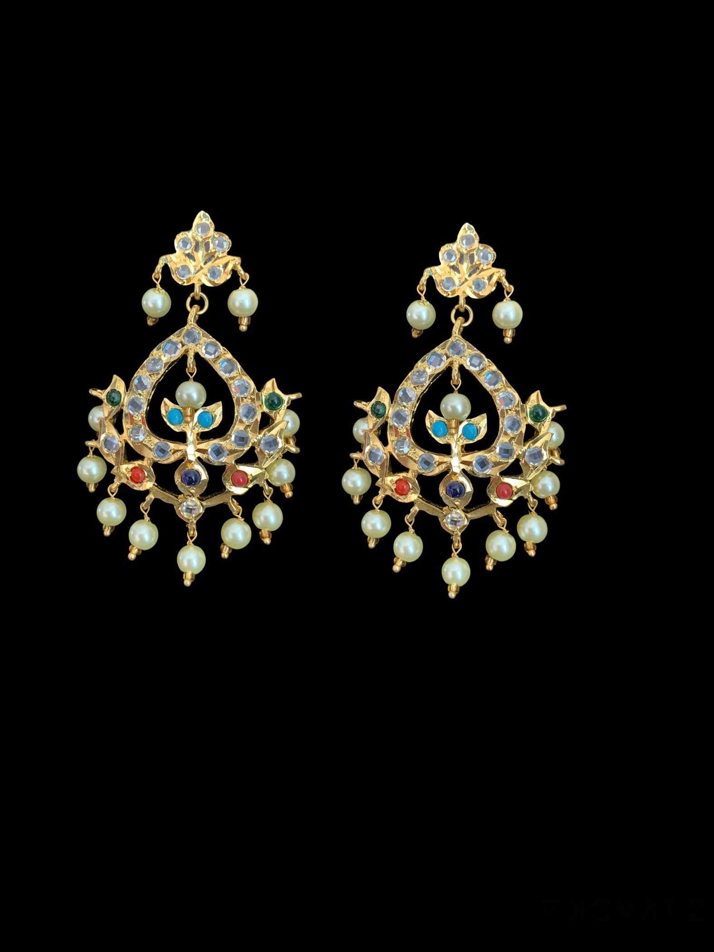 PS483 Diana navratan pendant set with Chandbali (READY TO SHIP )