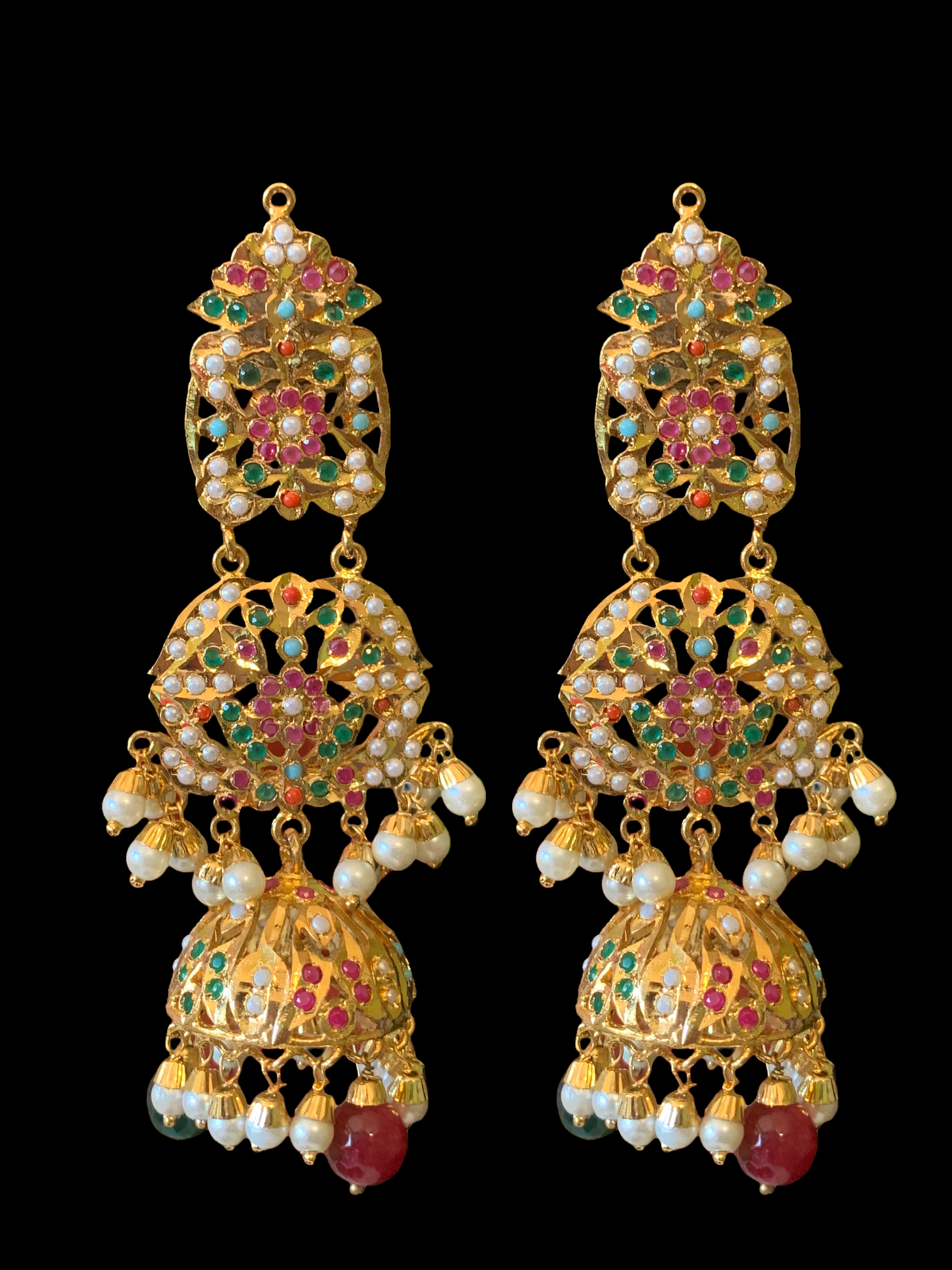 DER359 Vidisha jhumka in navratan ( READY TO SHIP )
