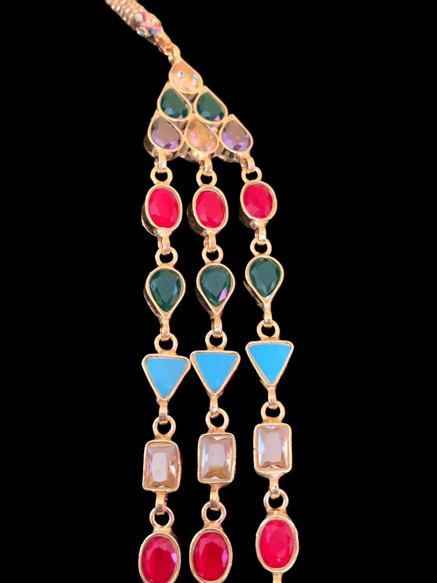 SAT45 Mona three layer navratan mala with earrings ( READY TO SHIP)