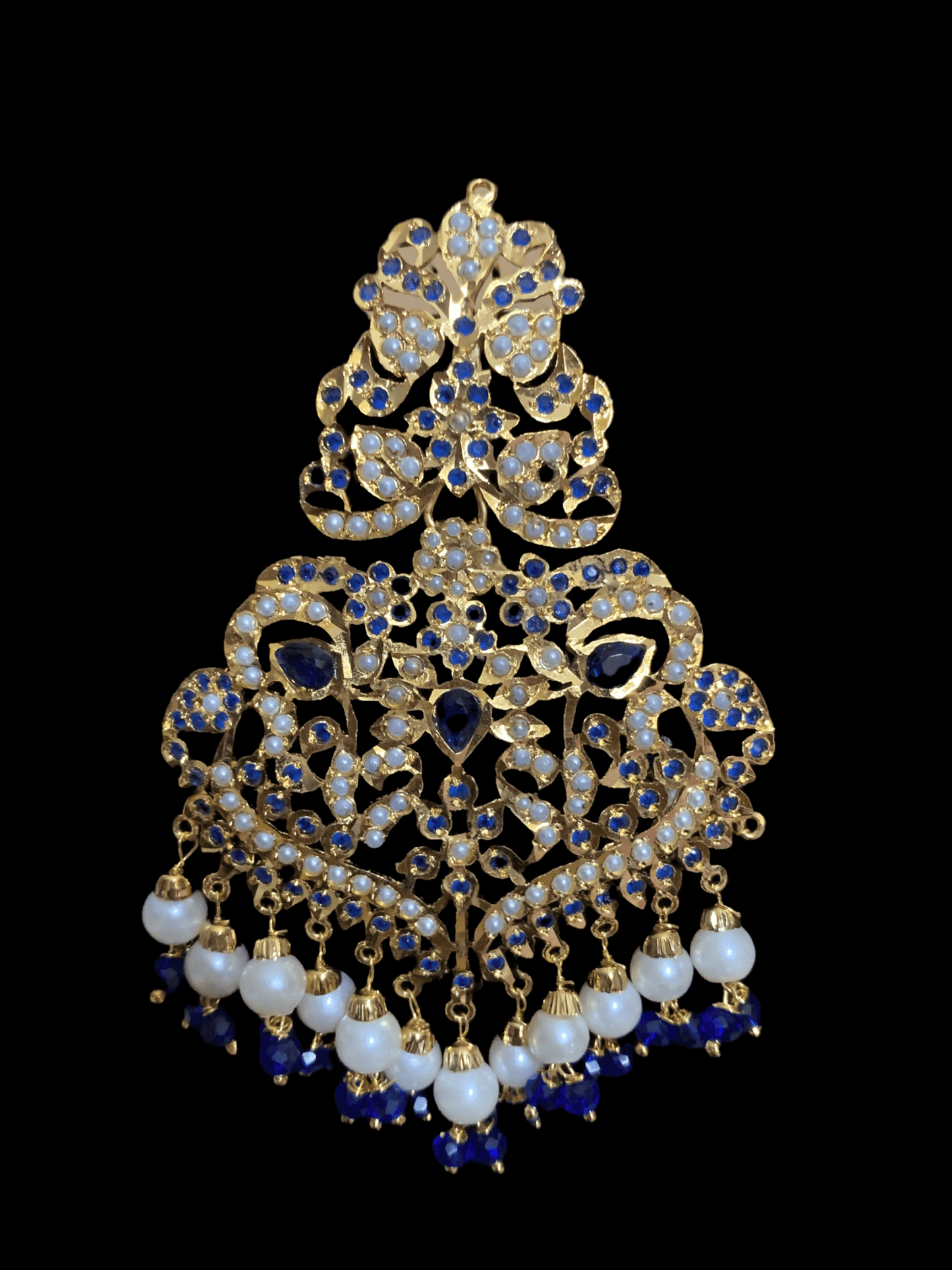 NS209 Neeli jadau pearl necklace with earrings tika in blue (SHIPS IN 4 WEEKS )