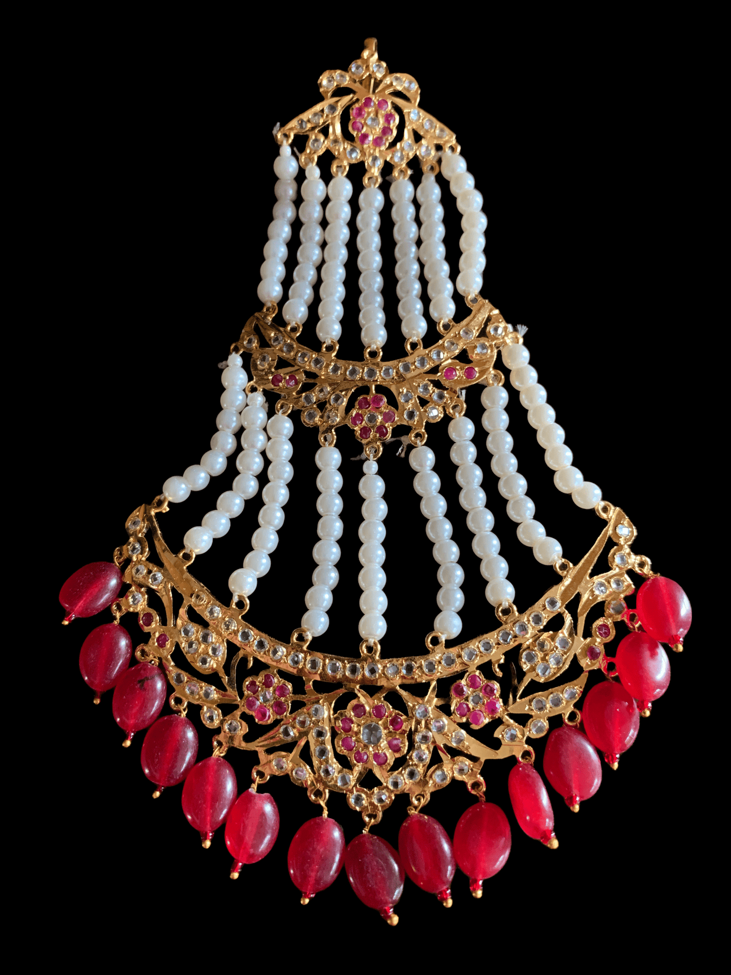 DJHR18 Insia Hyderabadi jhoomar in ruby beads ( READY TO SHIP )