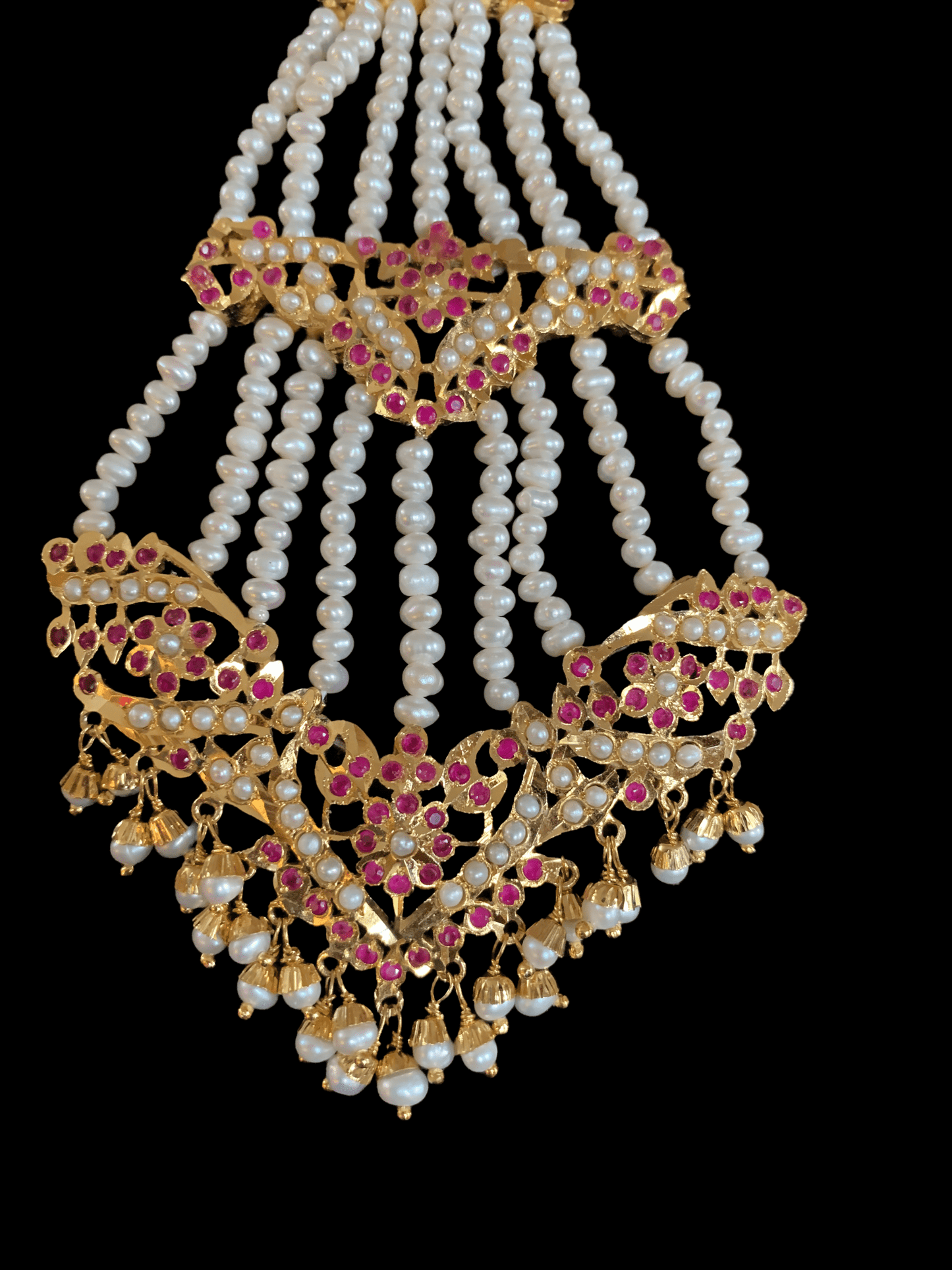 DJHR31 ASMITA jhoomar in fresh water pearls - Ruby ( READY TO SHIP )