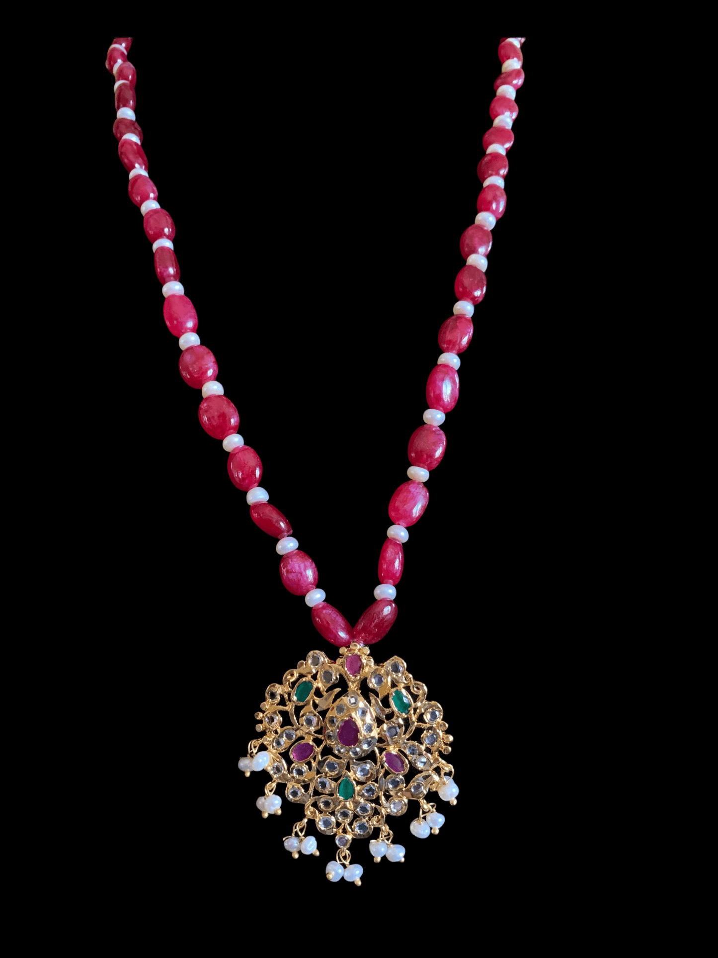 PS513 Hania hyderabadi pendant set in ruby emerald ( READY TO SHIP )
