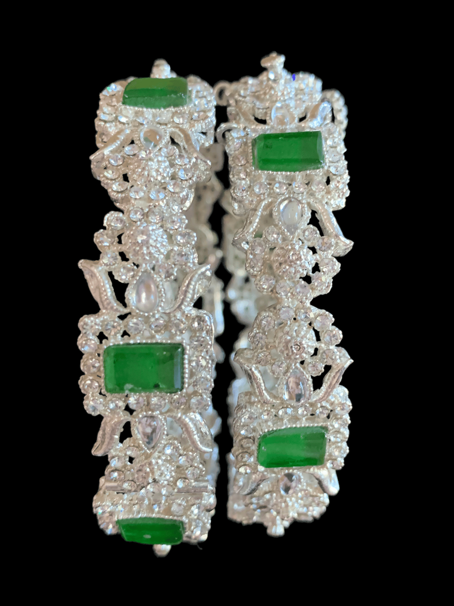 B43 Anisa green silver plated bangles - set of 2 ( READY TO SHIP)