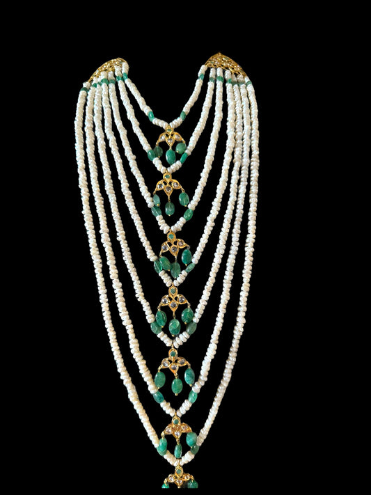 SAT81 Hyderabadi satlada in emerald beads and fresh water pearls (SHIPS IN 2 WEEKS )