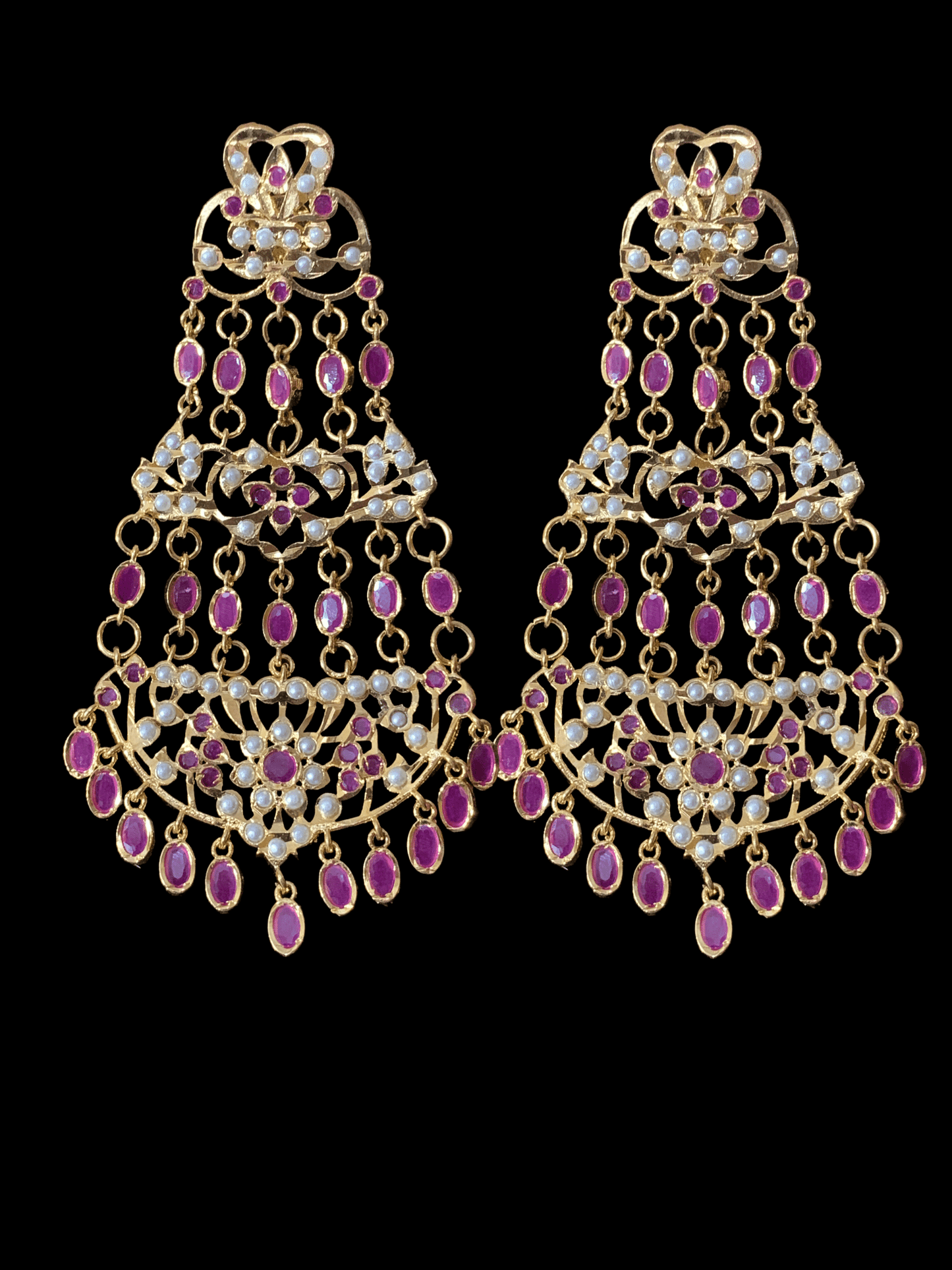 DER162 Naveen jhoomar earrings ( Ruby ) ( SHIPS IN 4 WEEKS )