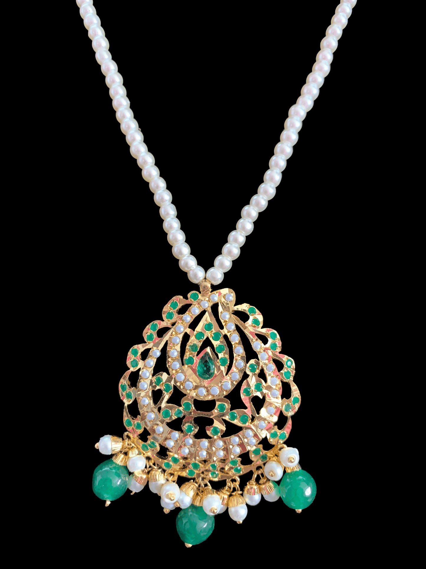 PS469 Jadau pendant set in green ( READY TO SHIP)