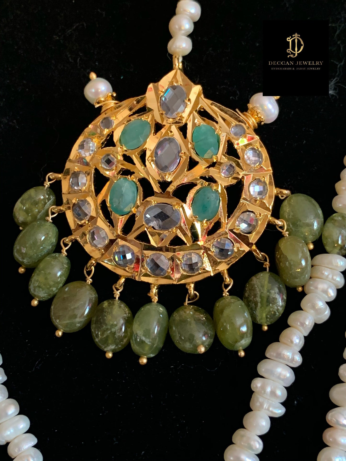INSIA BRIDAL SET IN EMERALDS WITH FRESH WATER PEARLS ( SHIPS IN 2 WEEKS )