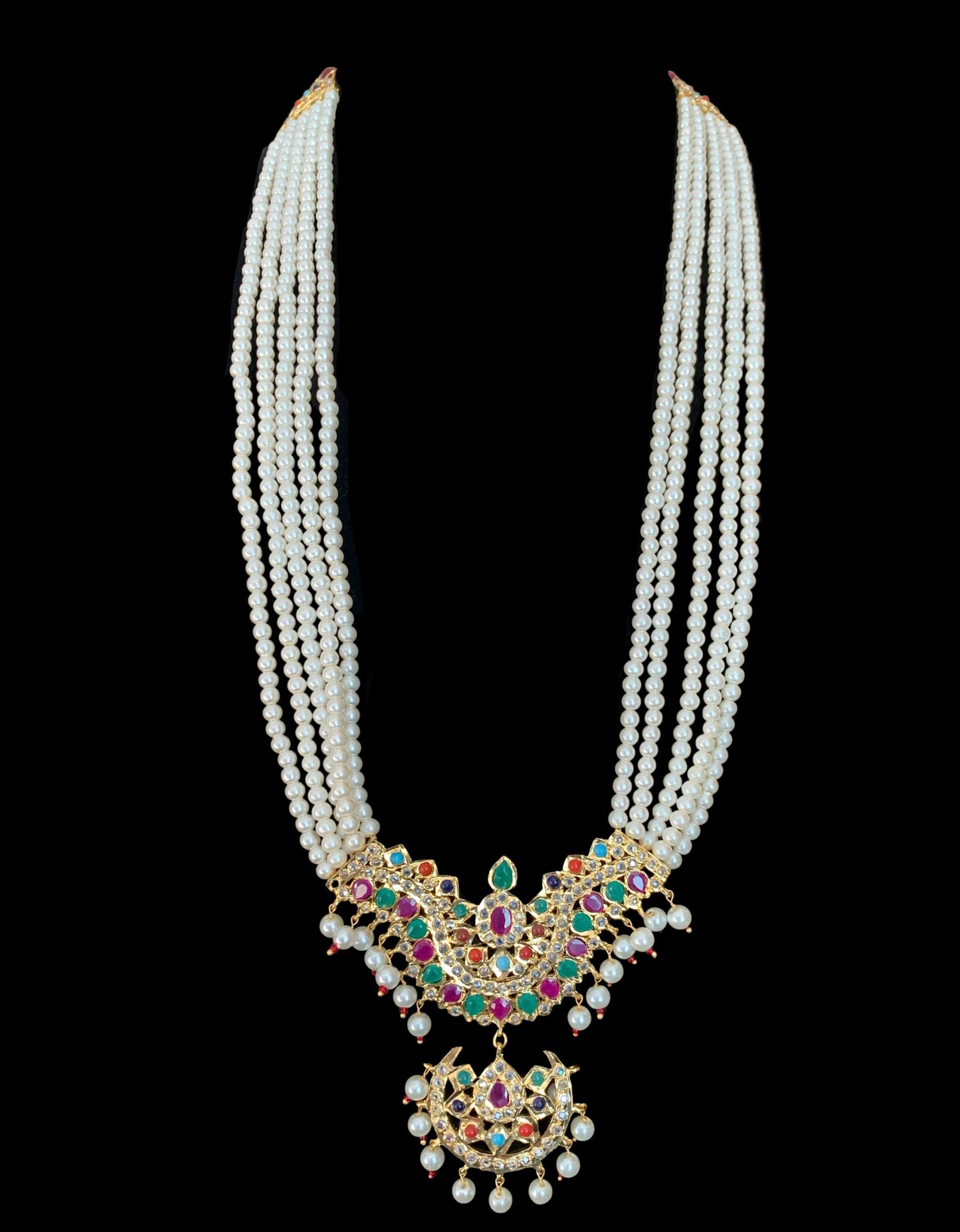 LN46 Ramia navratan rani haar with earrings( READY TO SHIP )
