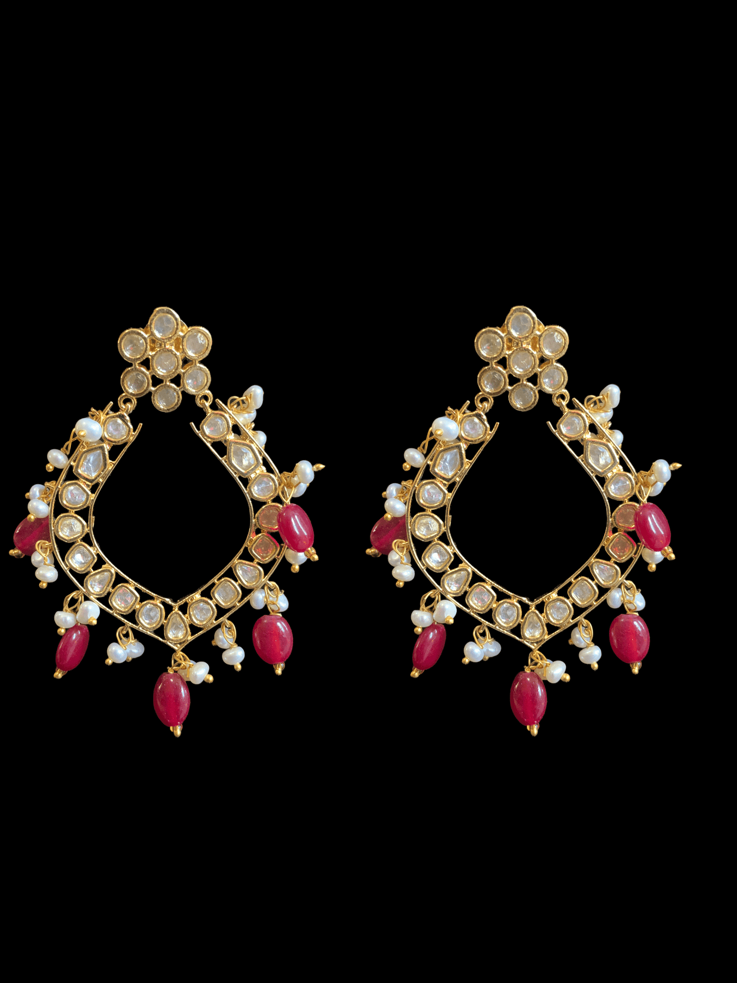DER109 Elara polki earrings in fresh water pearls- ruby ( READY TO SHIP )