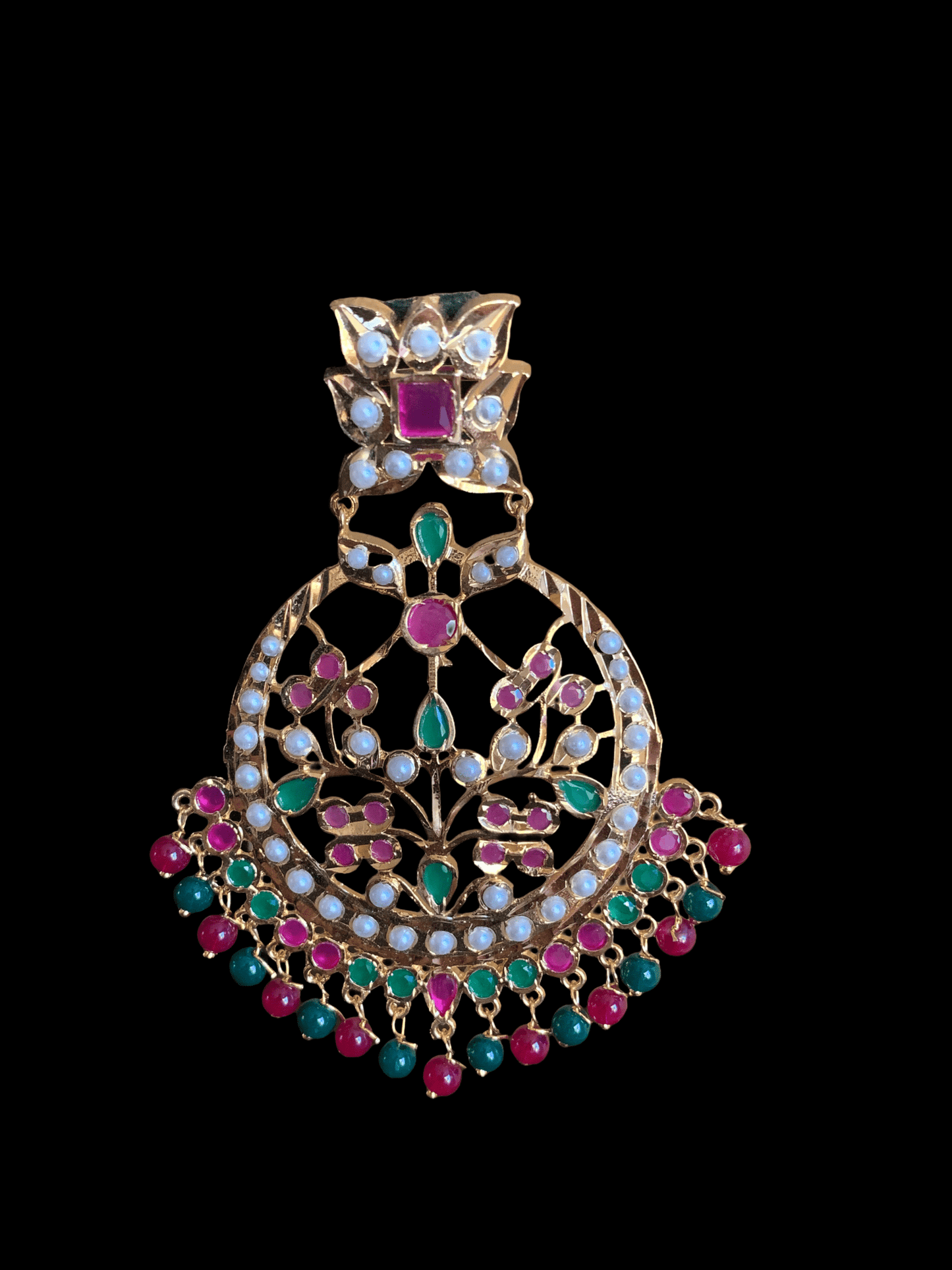 DER210 Radha ruby emerald chandbali (READY TO SHIP)
