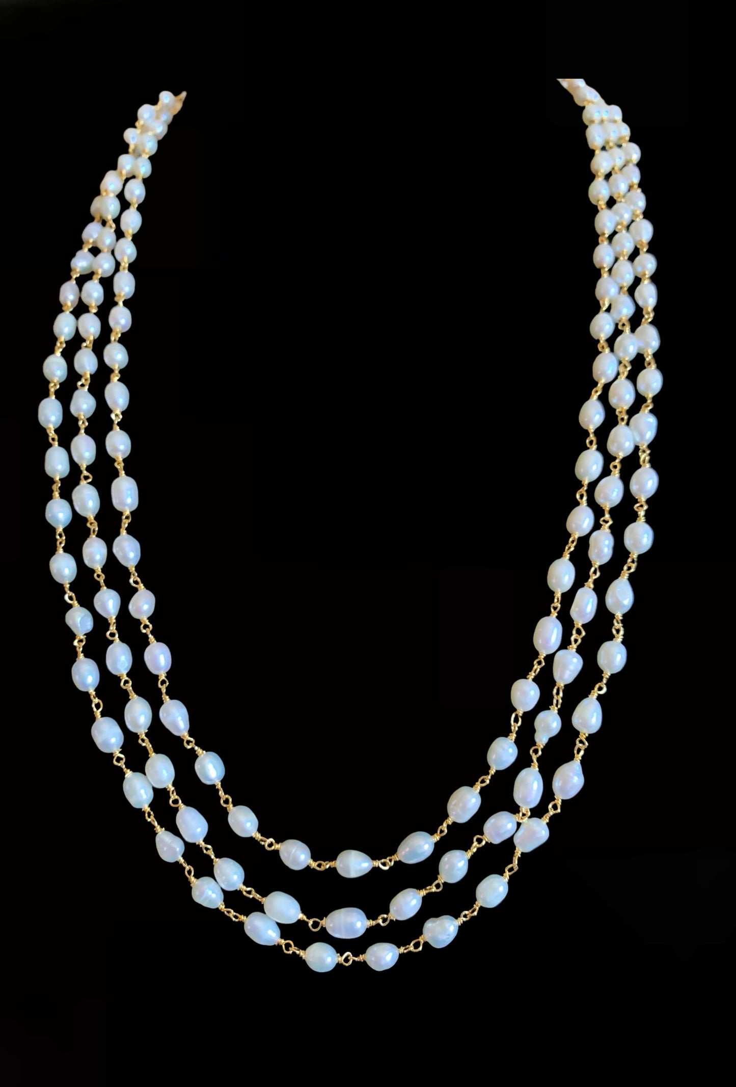 DNS116 Three layered fresh water pearl mala (SHIPS IN 2 WEEKS)