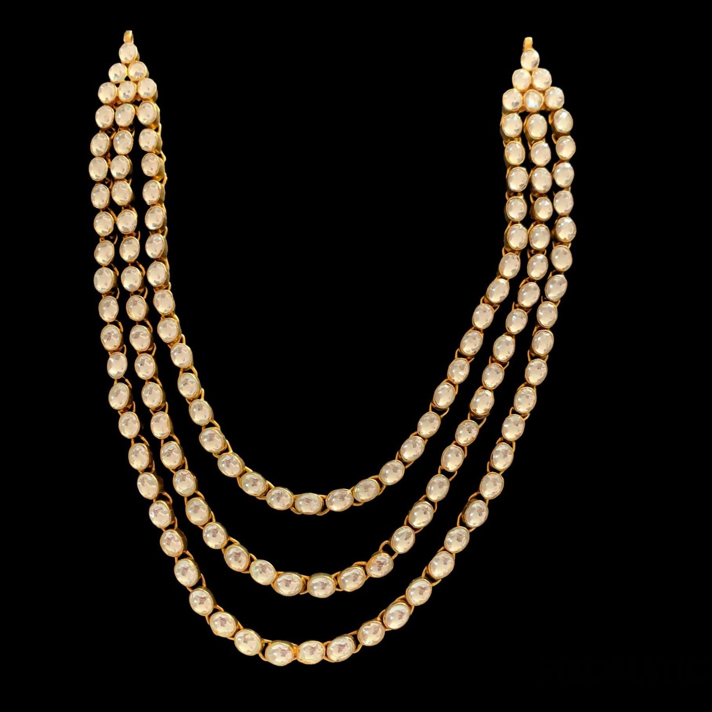 NS331 Shivani SHORT 3 layer pachi Kundan necklace with earrings(READY TO SHIP)