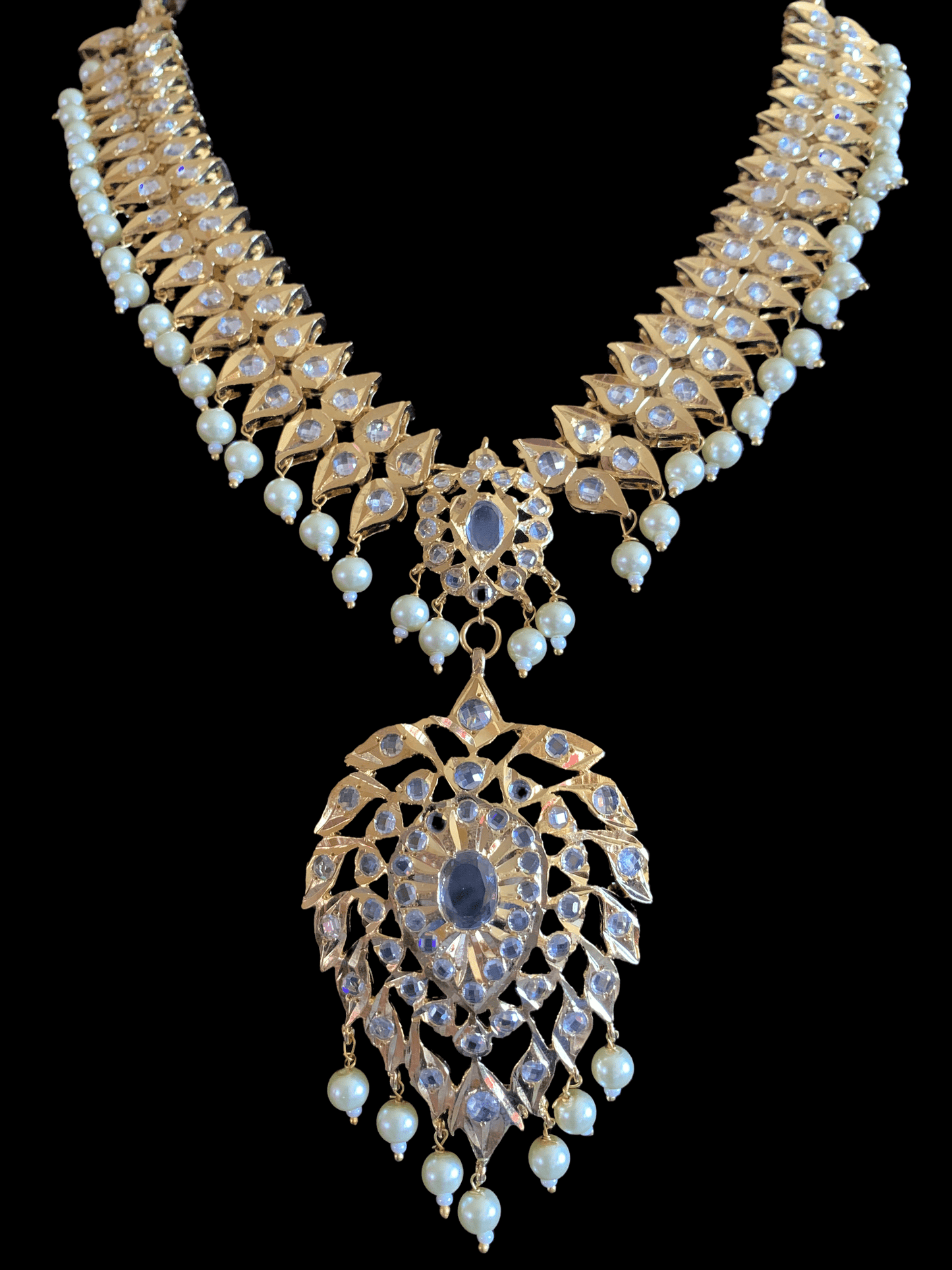 NS205 Ila nizami mango style bridal necklace with earrings in pearls (SHIPS IN 2 WEEKS )