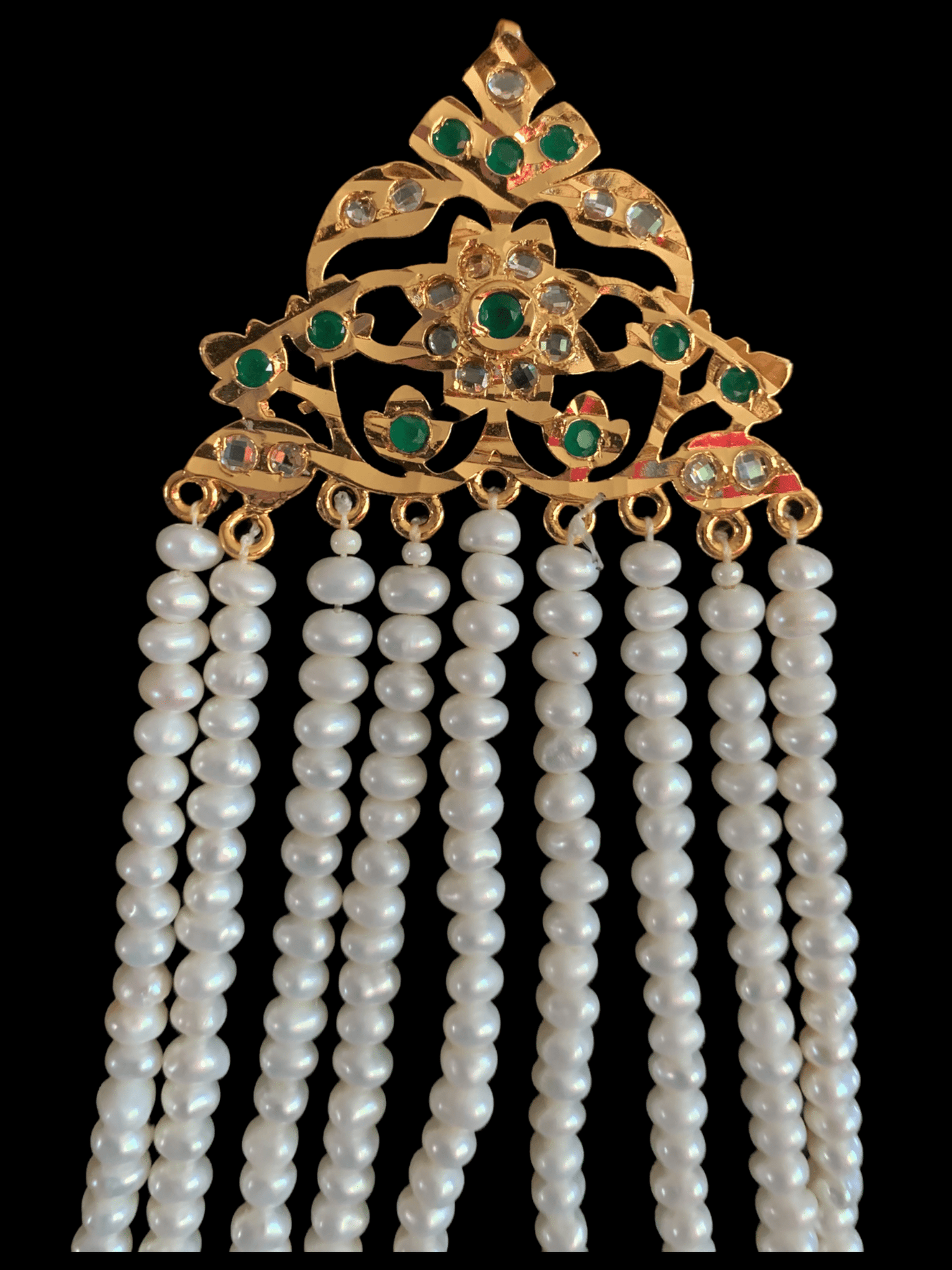 DJHR8 Abira green jhoomar in fresh water pearls ( READY TO SHIP)