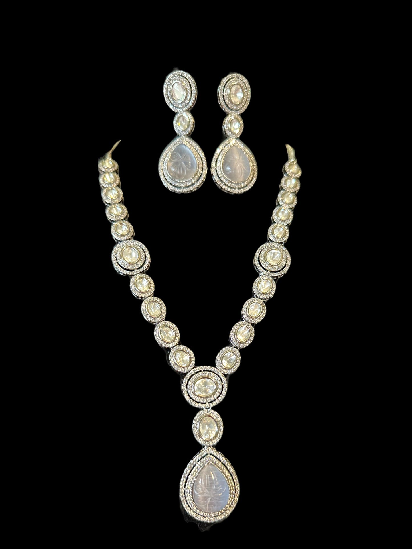 DS11 Reema high quality Polki necklace set - grey ( READY TO SHIP )