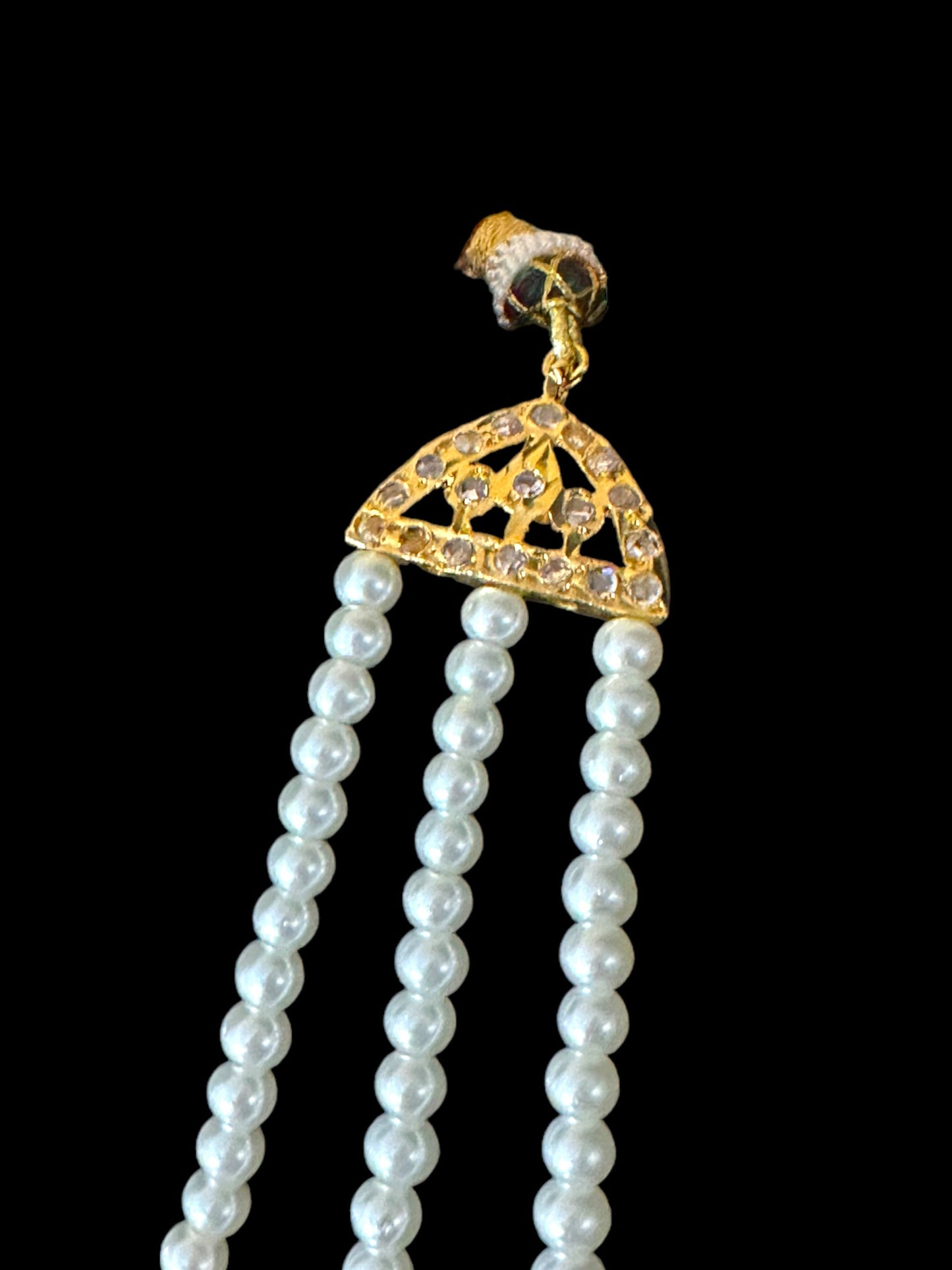 SAT78 Farmana three layer Hyderabadi necklace with earrings ( READY TO SHIP )