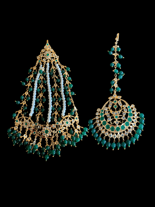 JTK27  Hira Jhoomar tika in green ( emeralds ) ( SHIPS IN 4 WEEKS  )