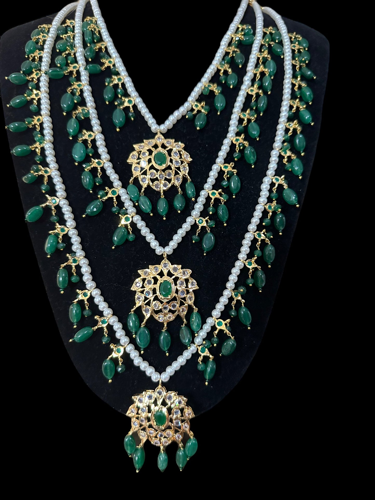 SAT78 Farmana three layer Hyderabadi necklace with earrings ( READY TO SHIP )