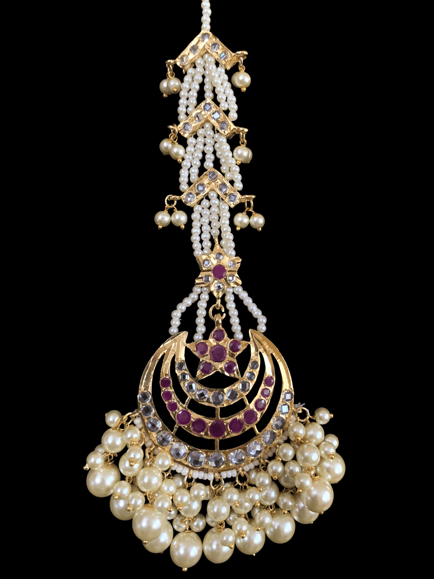 DJET29 Tahura earrings tika in pearls with ruby ( SHIPS IN 4 WEEKS )
