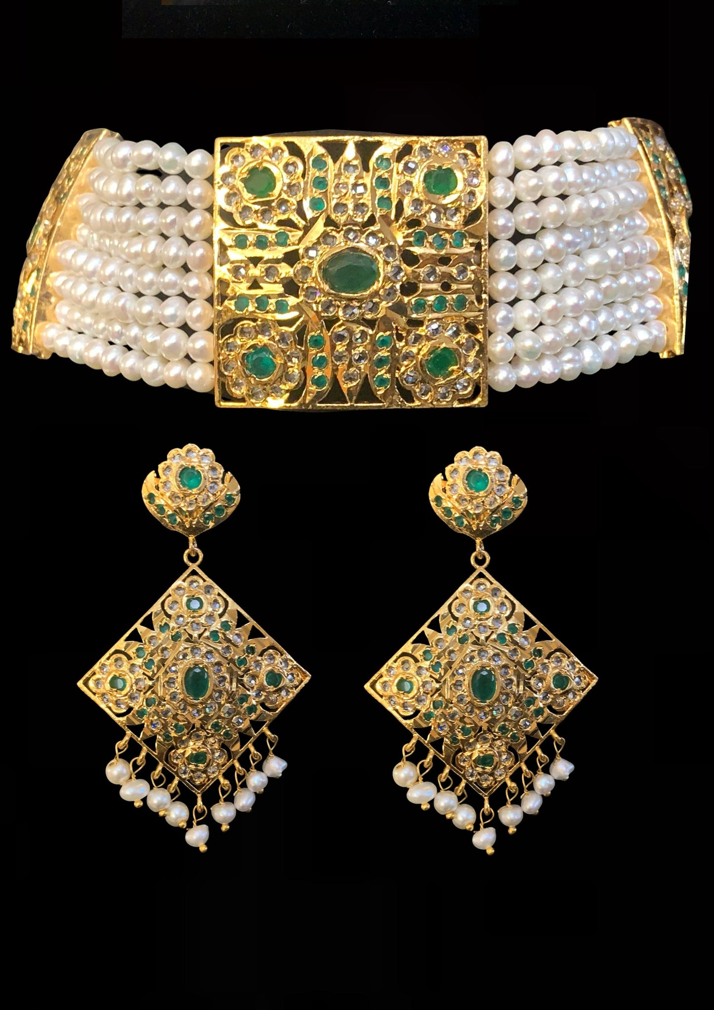 C18 Adeeva fresh water pearl choker in emeralds ( READY TO SHIP )