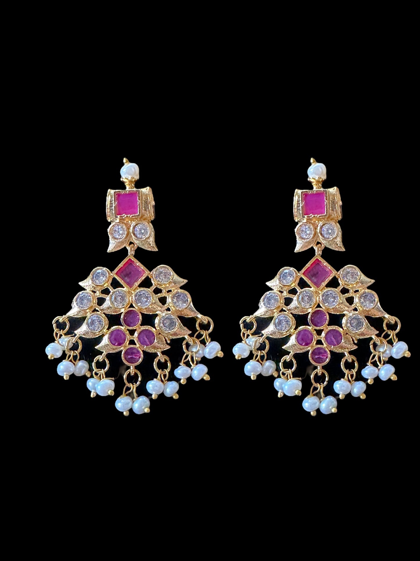 DNS28 Ruby zircon necklace with earrings - fresh water pearls ( READY TO SHIP )