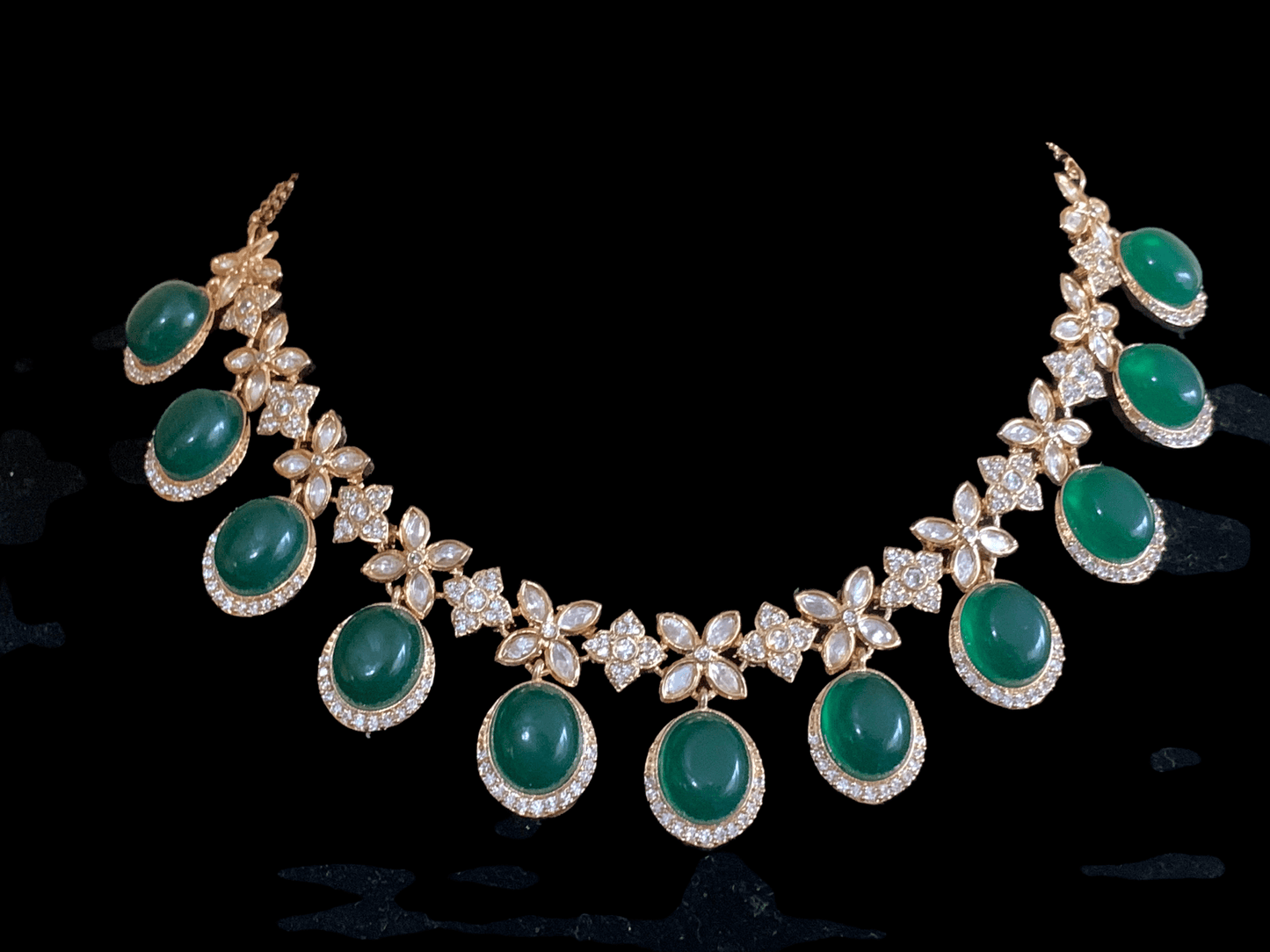 NS345 Gold plated high quality cz polki necklace with earrings - Green ( READY TO SHIP)